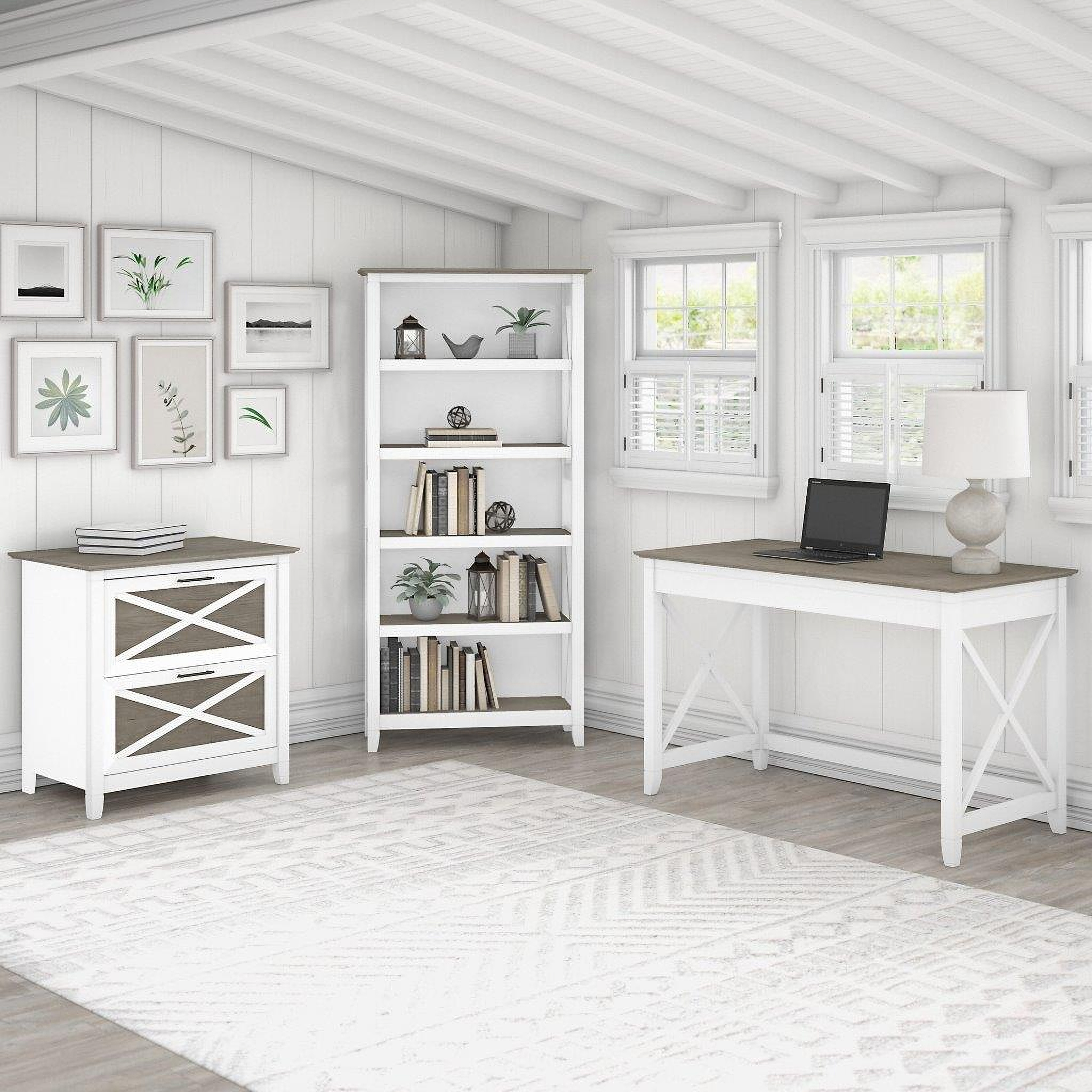 Bush Furniture Key West 48W Small Computer Desk With Hutch, Bookcase