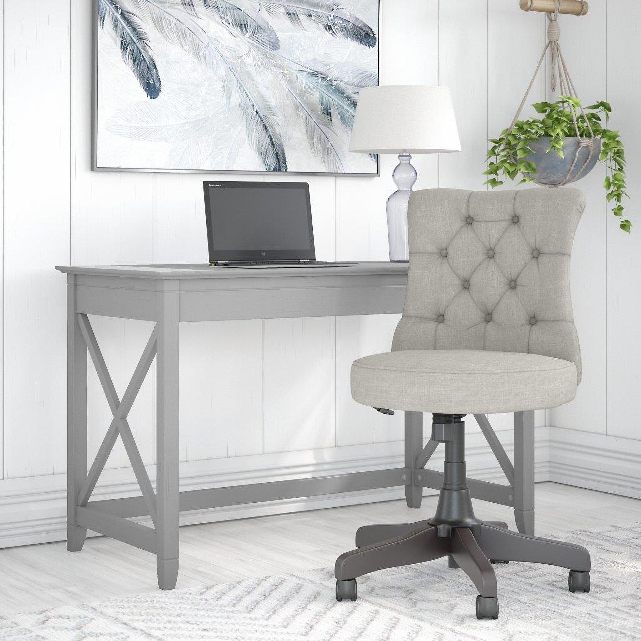 Bush Furniture Key West 48W Writing Desk with Mid Back Tufted Office