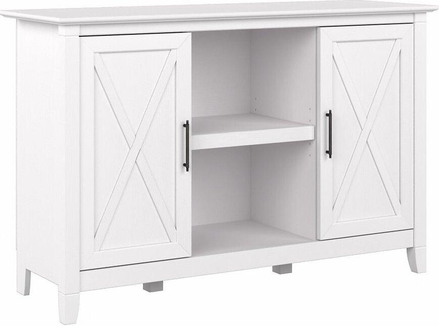 Bush Furniture Key West Tall Storage Cabinet with Doors in Pure White Oak 