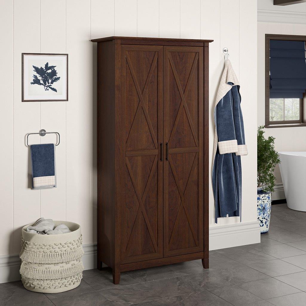 Bush Furniture Key West Bing Cherry Tall Storage Cabinet with Doors