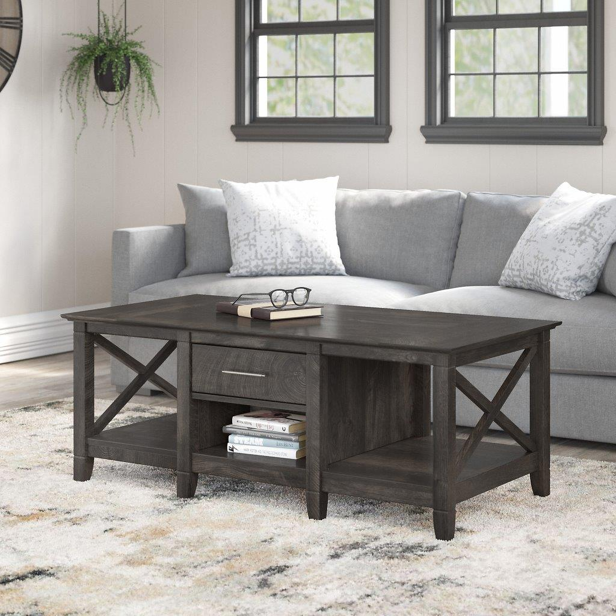 bush furniture key west coffee table with storage washed gray
