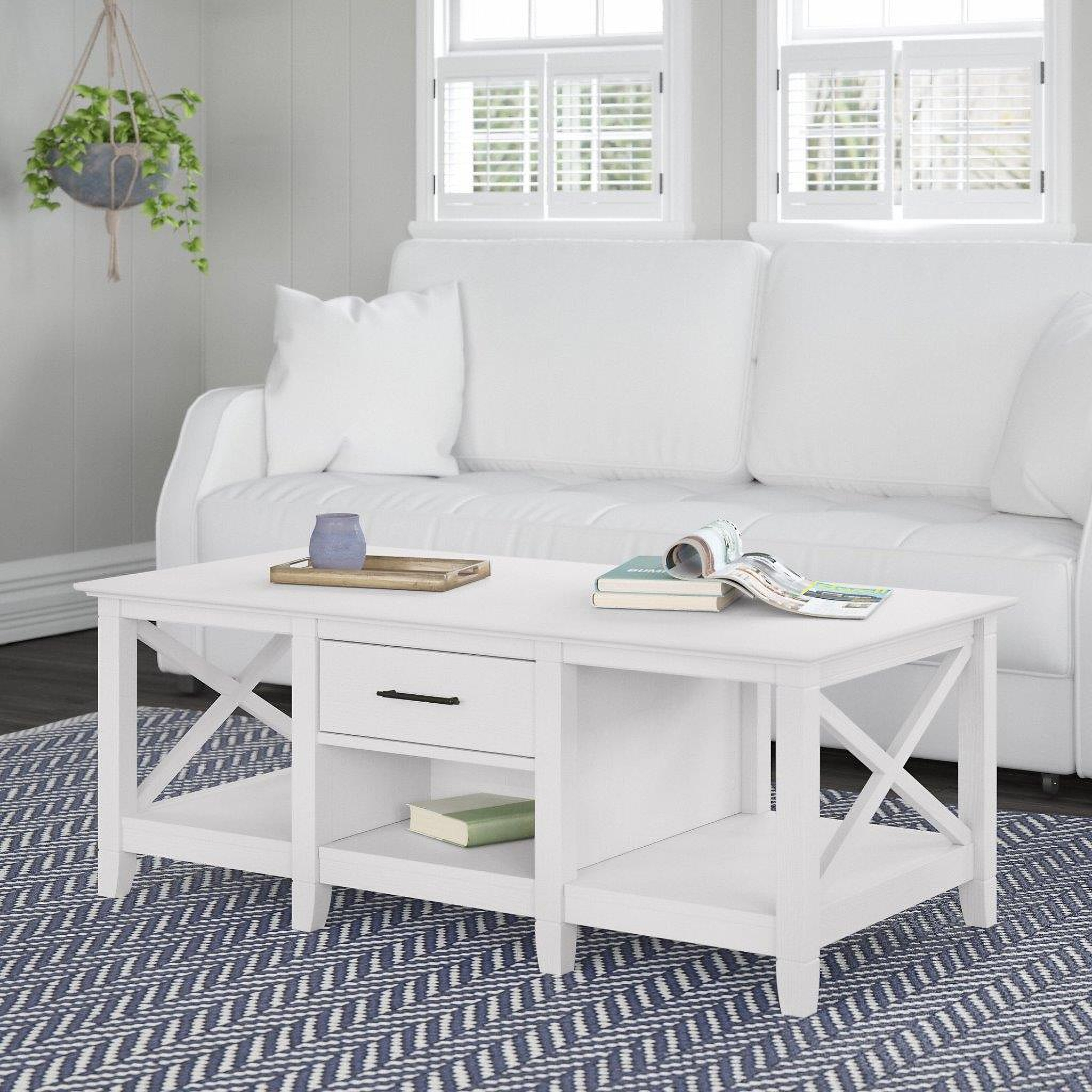 Bush Furniture Key West Coffee Table With Storage In Pure White