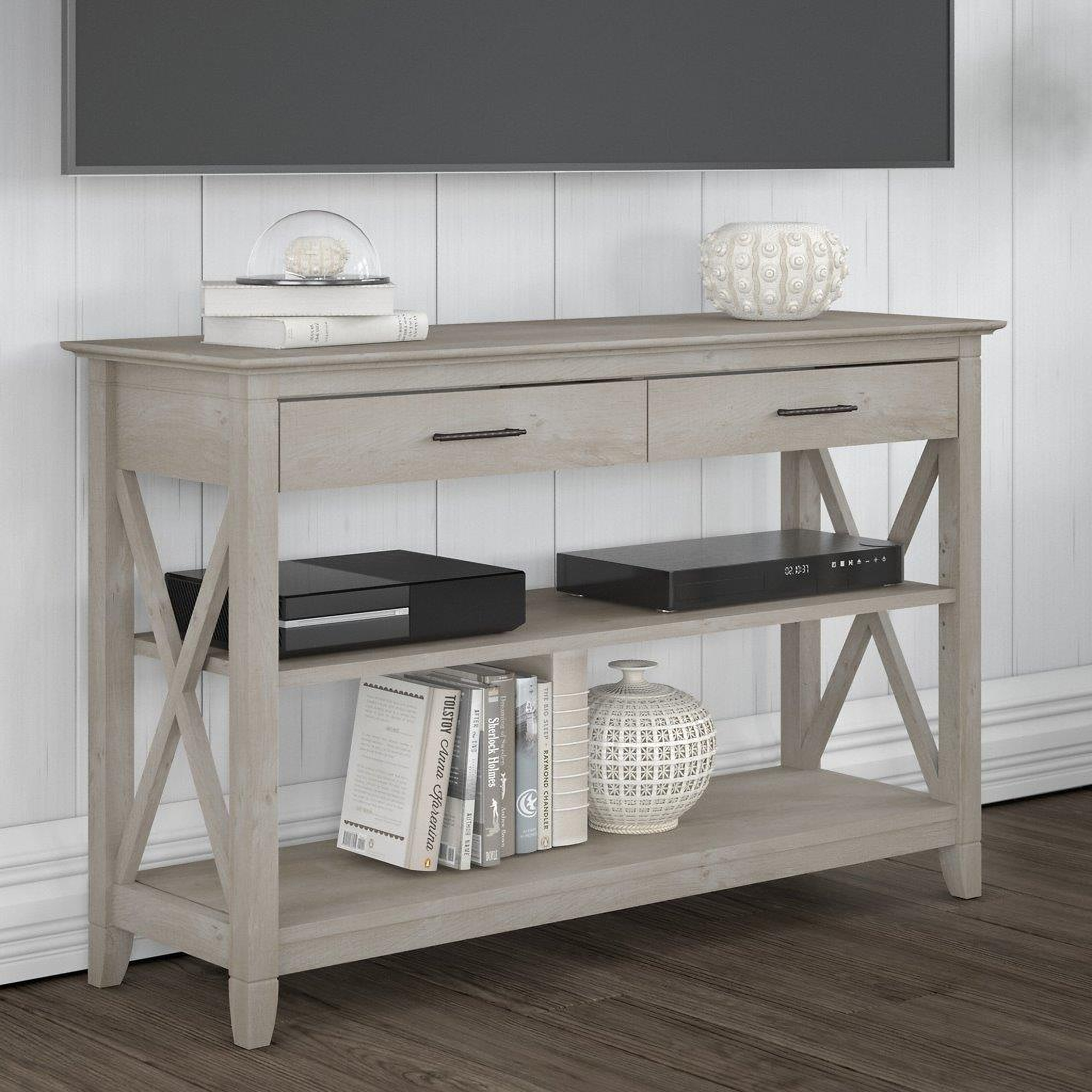 Bush Furniture Key West Console Table with Drawers and Shelves in ...