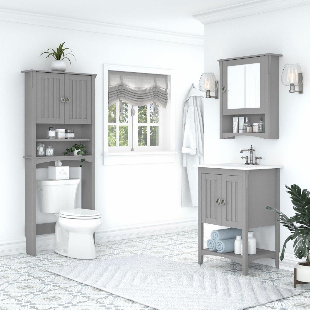 Bush Furniture Key West Tall Linen Cabinet and Over The Toilet Storage Cabinet in White Ash