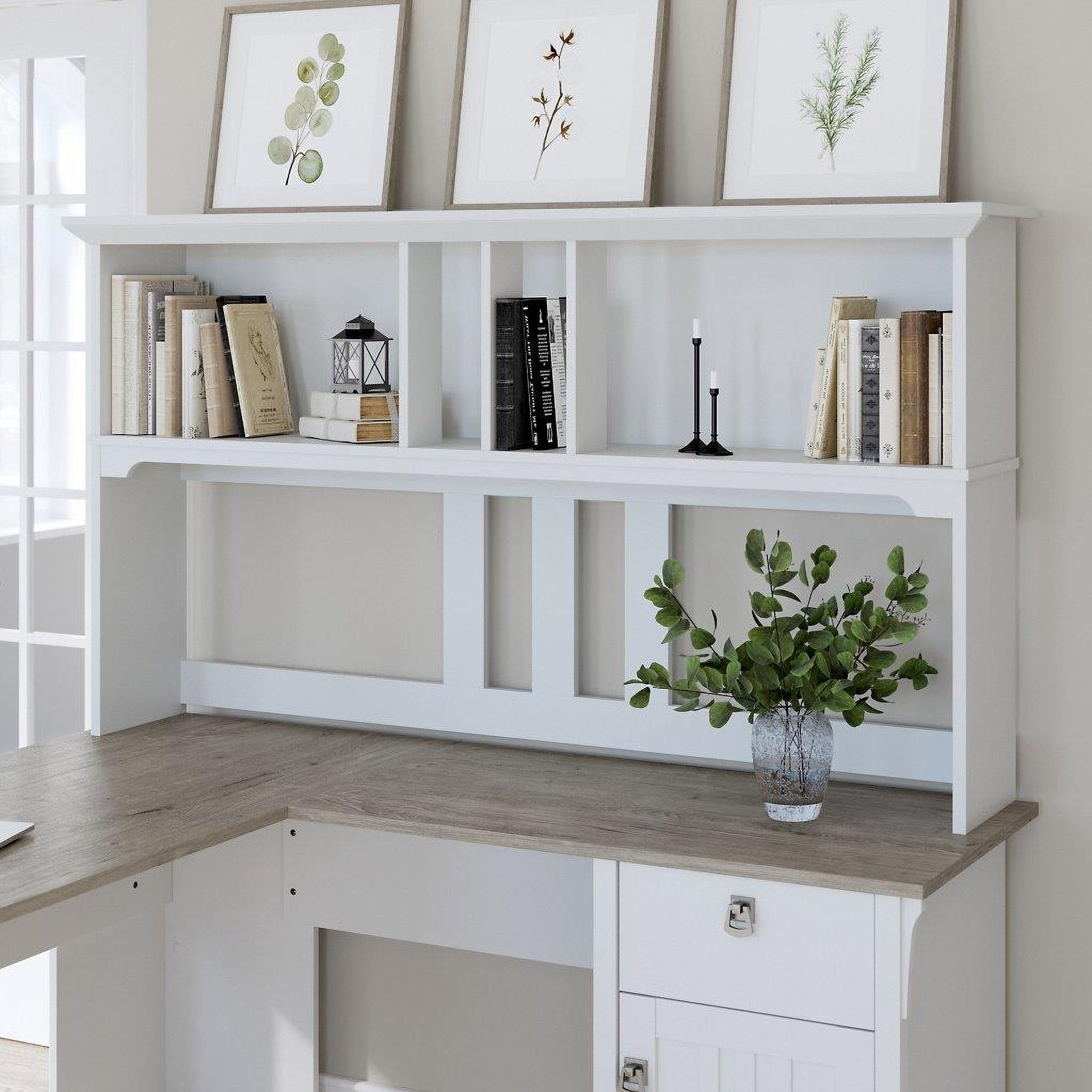 Bush Furniture Salinas L Shaped Desk With Storage, Antique White