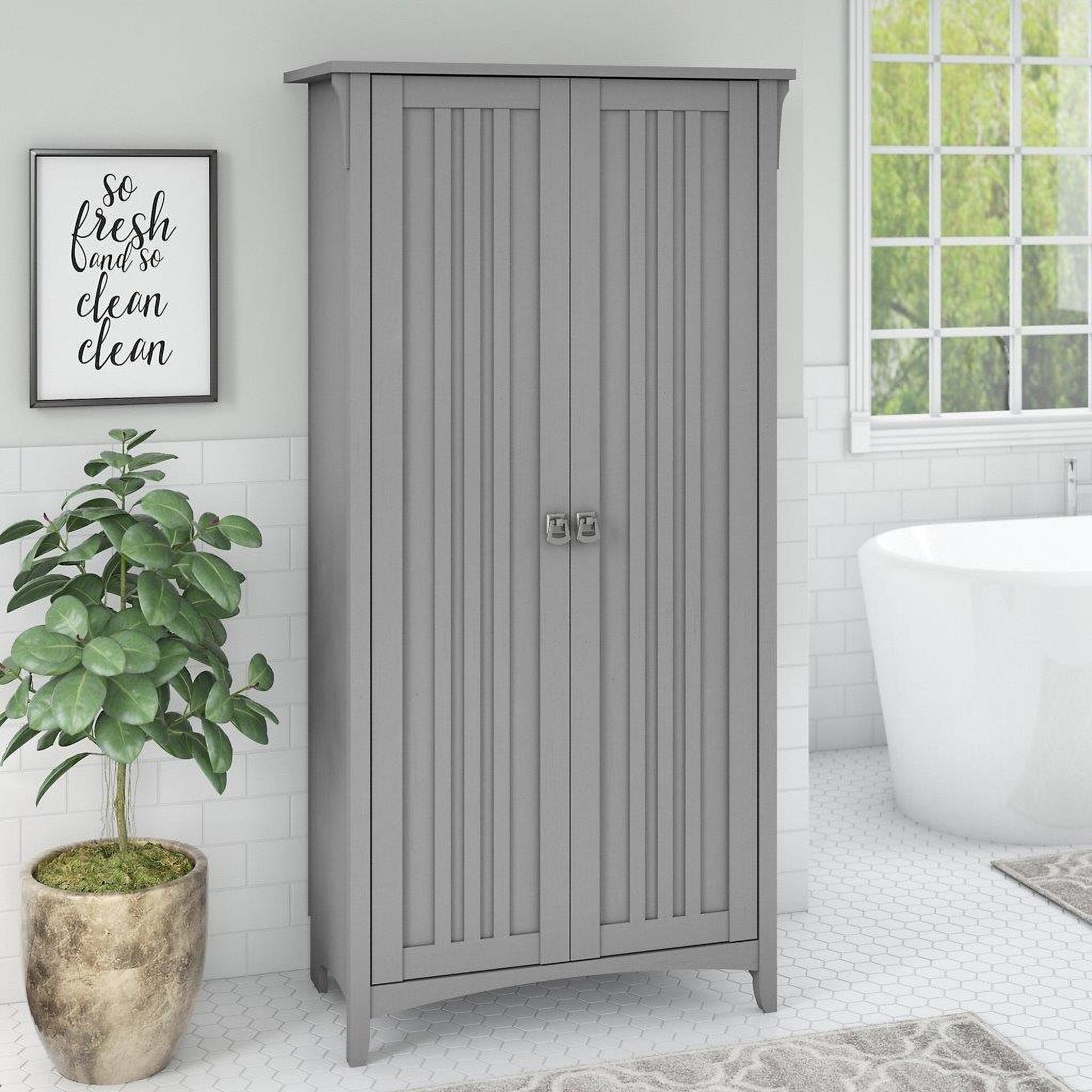 Bush Cabot Small Bathroom Storage Cabinet with Doors in Heather Gray