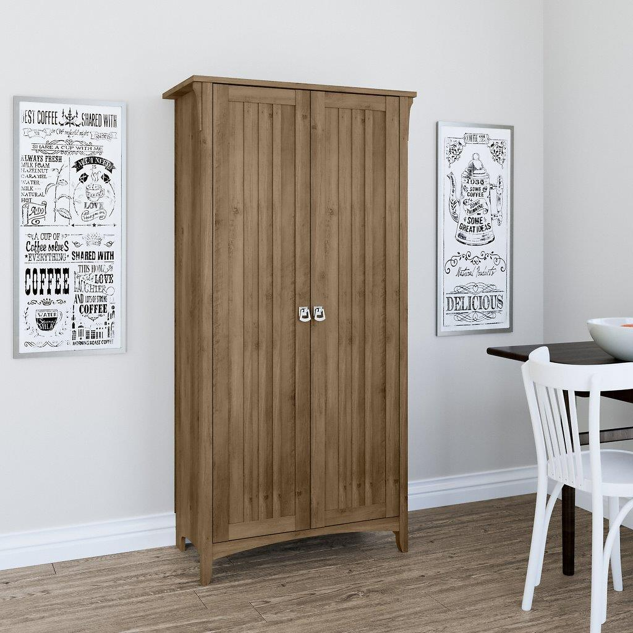 Bush Furniture Key West Kitchen Pantry Cabinet Pure White Oak