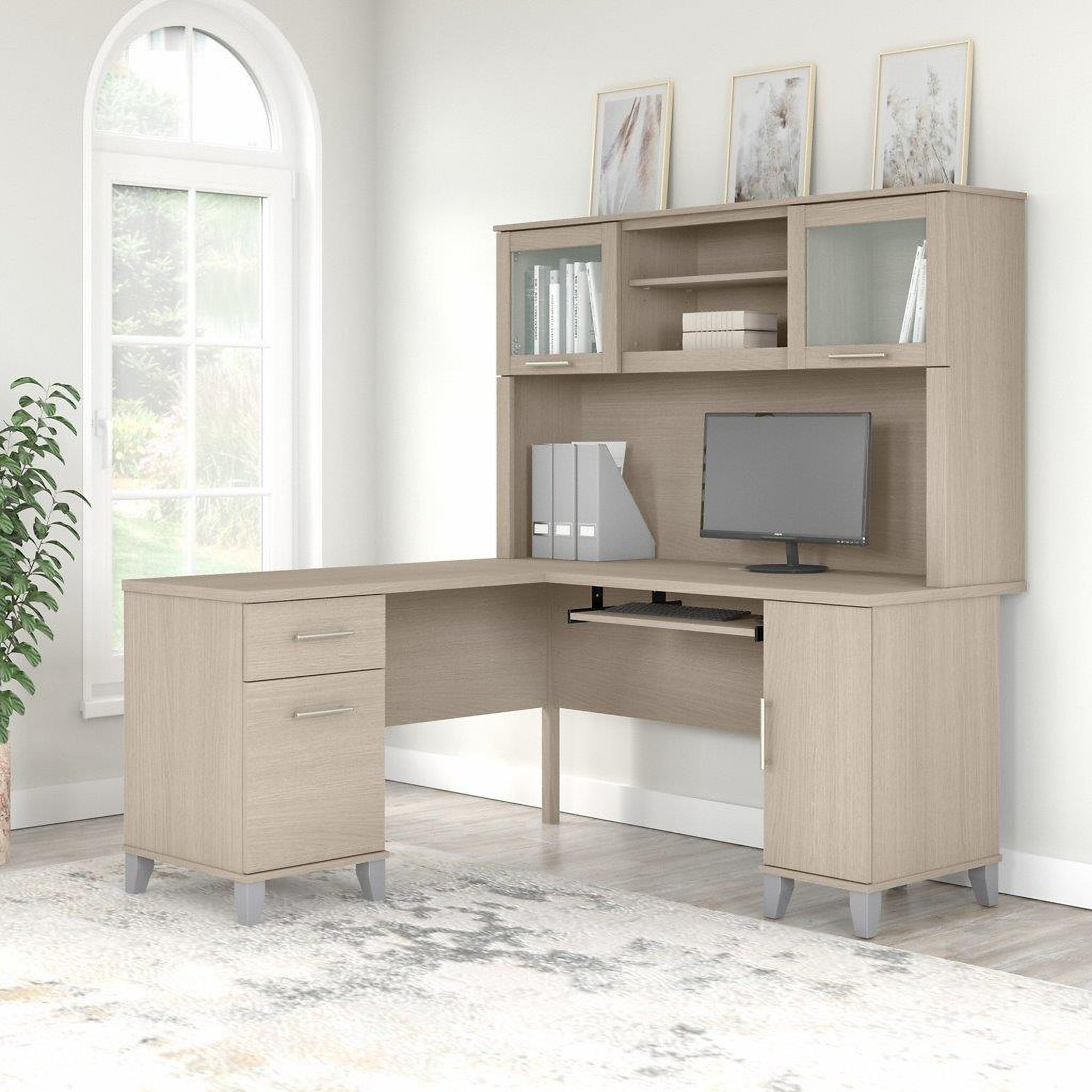 Bush Furniture Somerset 60W L Shaped Desk with Storage Platinum Gray