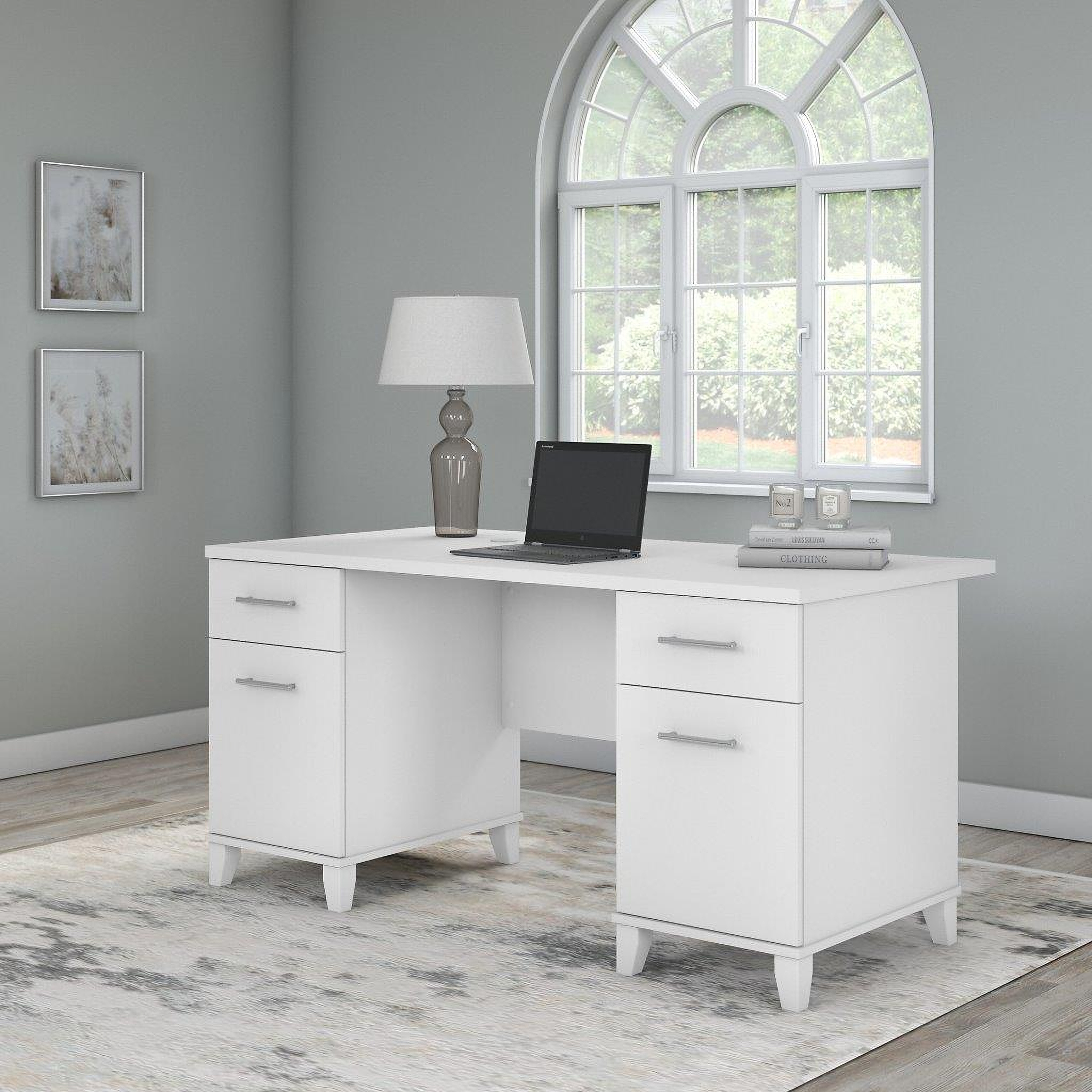 Ultra Modern White Lacquer Executive Desk with Three Drawers - OfficeDesk .com