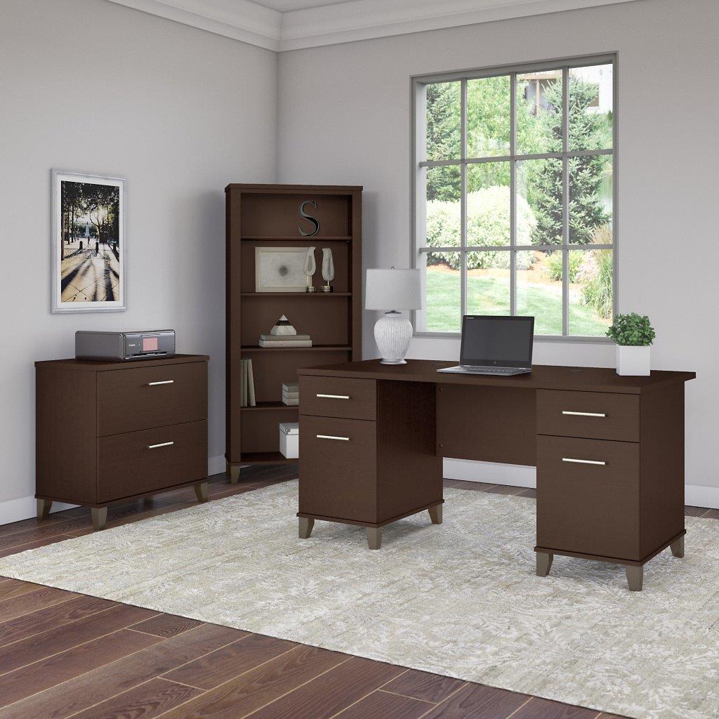 Pro Office L Shaped Desk with 3 Drawer Mobile Pedestal in Mocha Cherry 