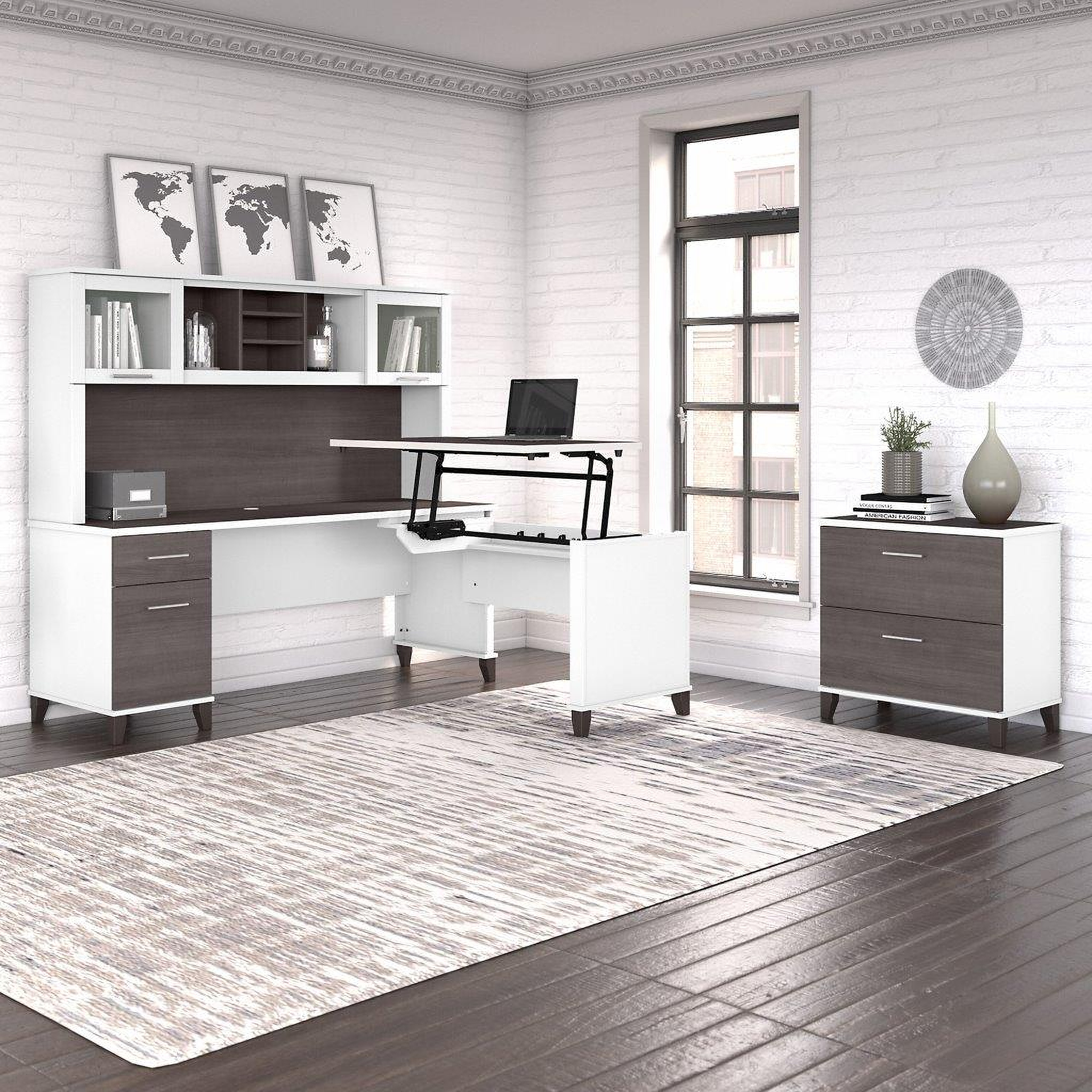 Bush Furniture Somerset 72W 3 Position Sit To Stand L Shaped Desk with