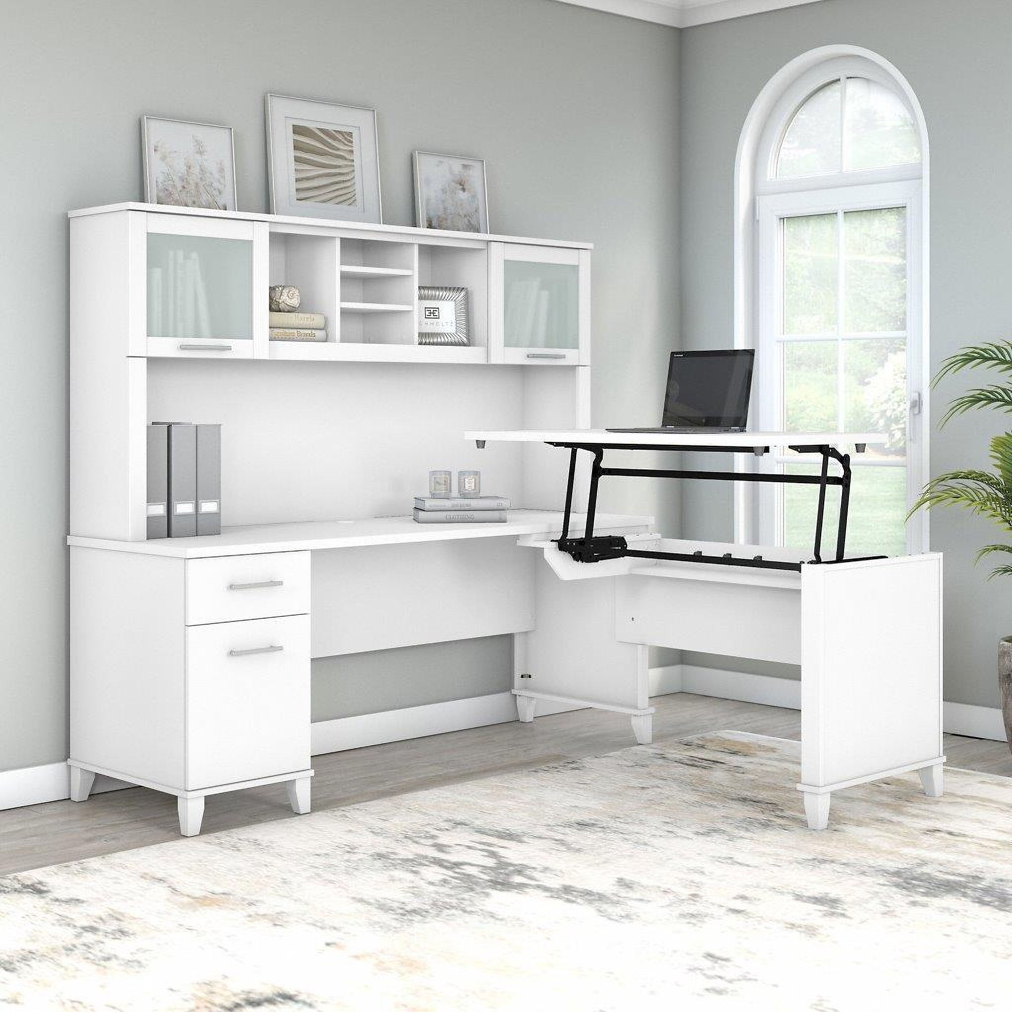 Bush Furniture Cabot 72W L Shaped Computer Desk with Drawers White