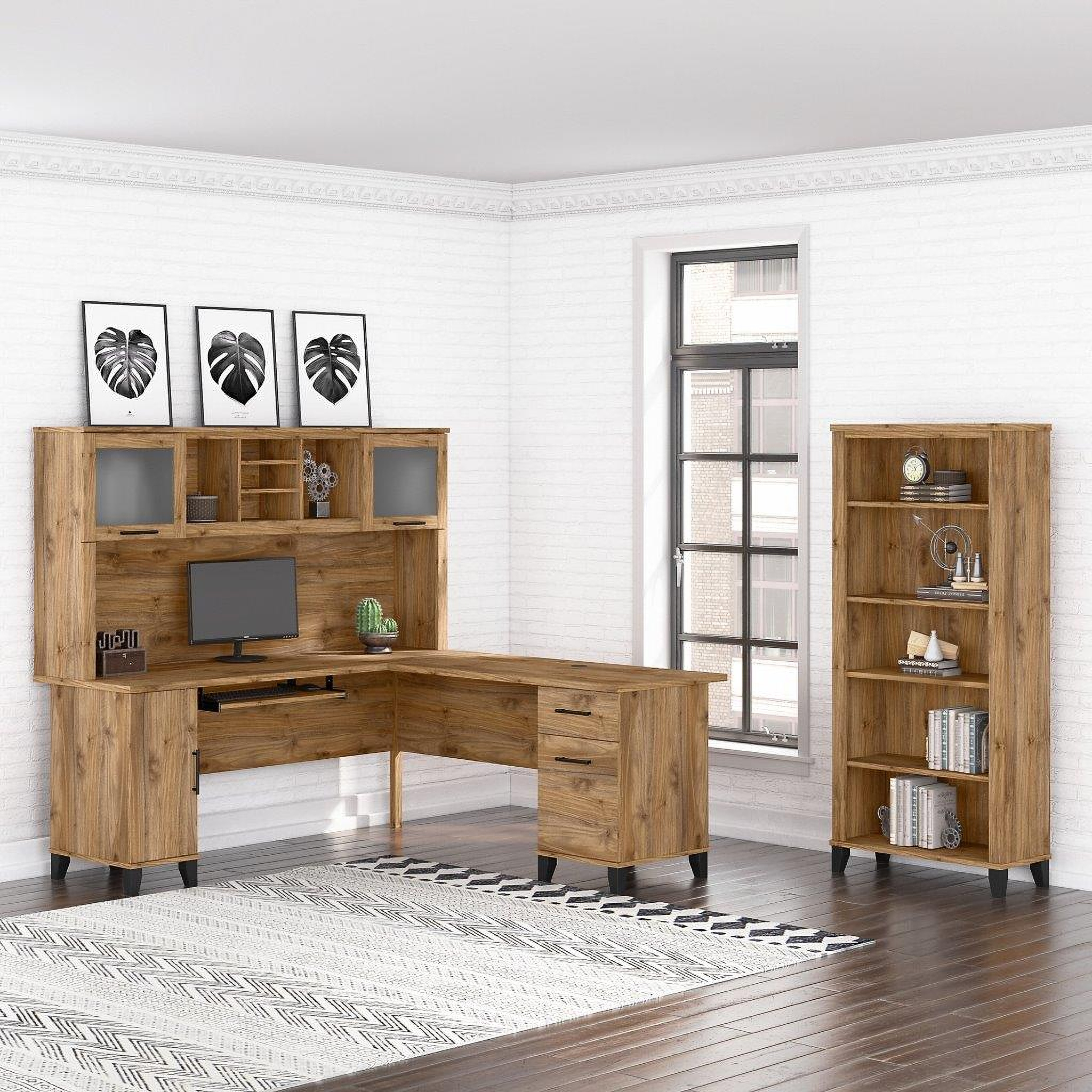 Bush furniture somerset shaped deals desk with hutch