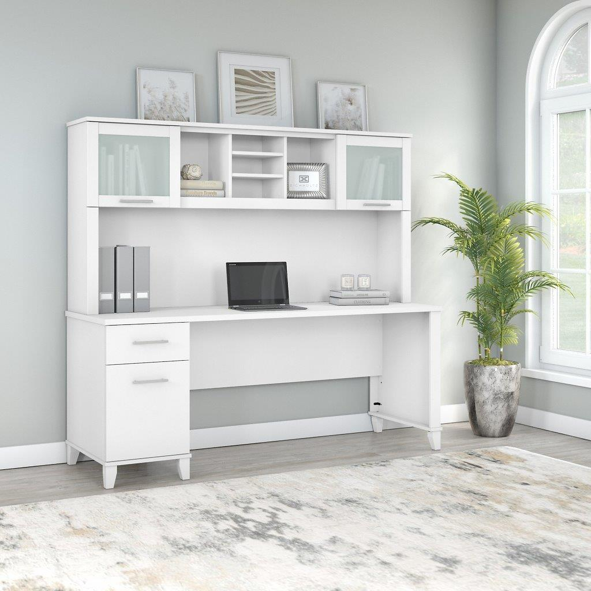 Bush Furniture Cabot 72W L Shaped Computer Desk with Drawers White