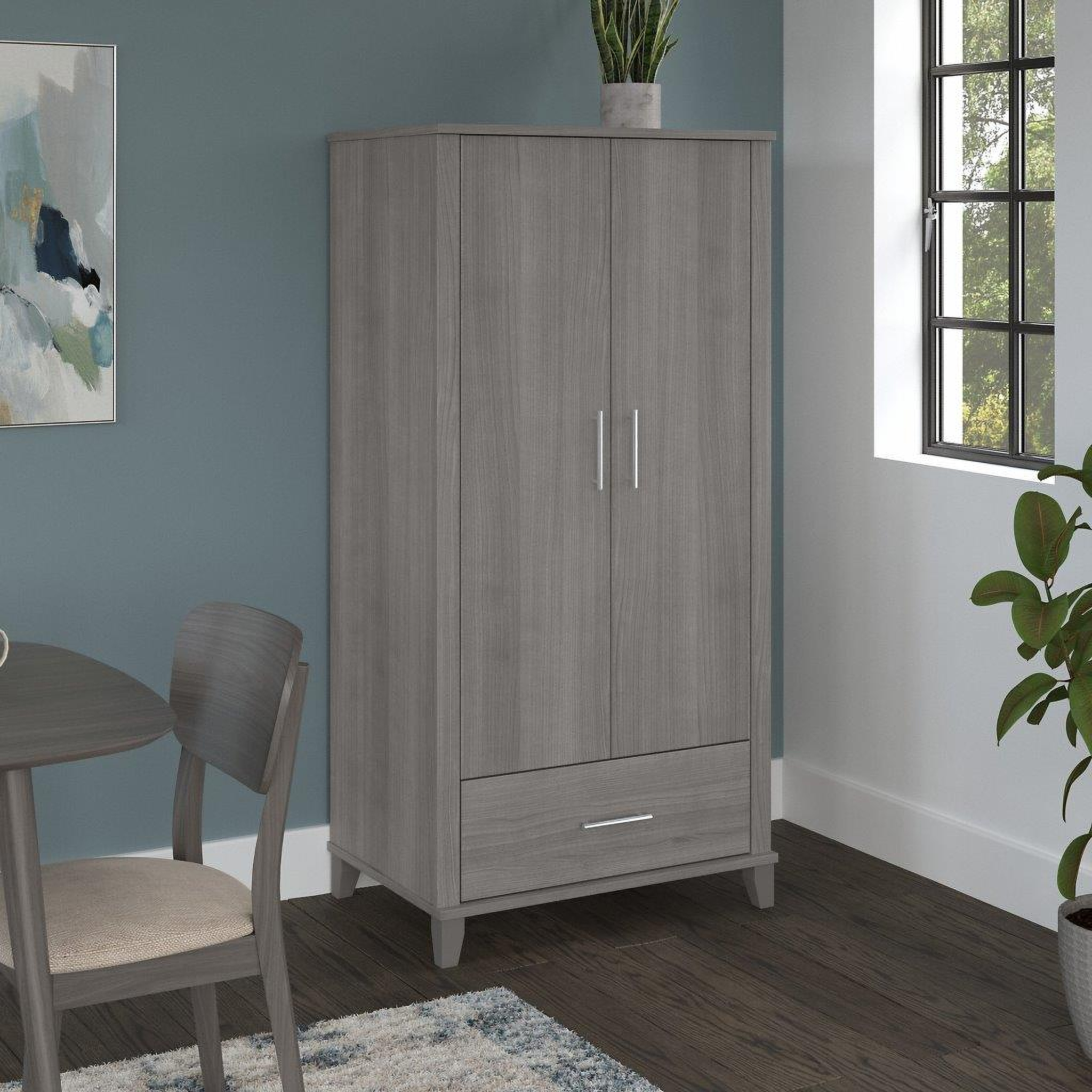 Bush Furniture Somerset Tall Storage Cabinet with Doors and Drawer in Ash Gray