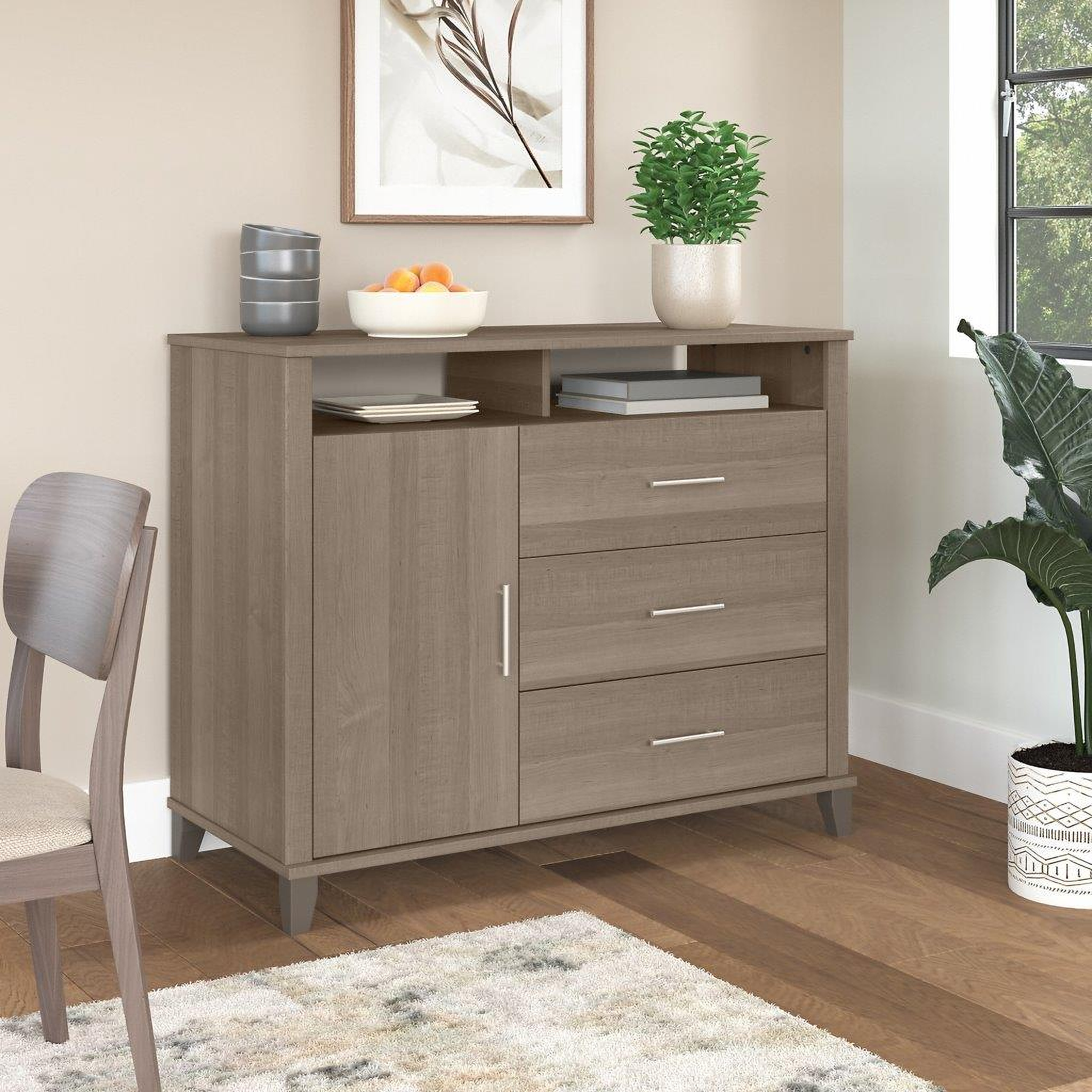 Bush Furniture Somerset Tall Storage Cabinet with Doors and Drawer in Ash Gray