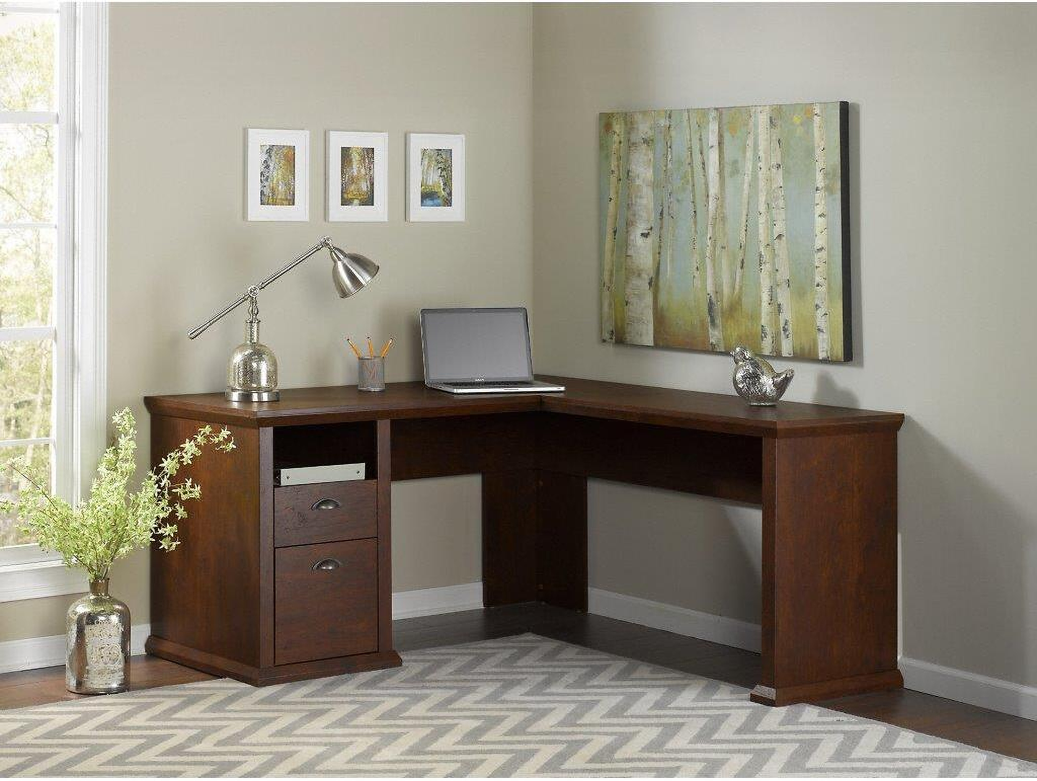 Bush Furniture Yorktown 60W L Shaped Desk With Storage In Antique