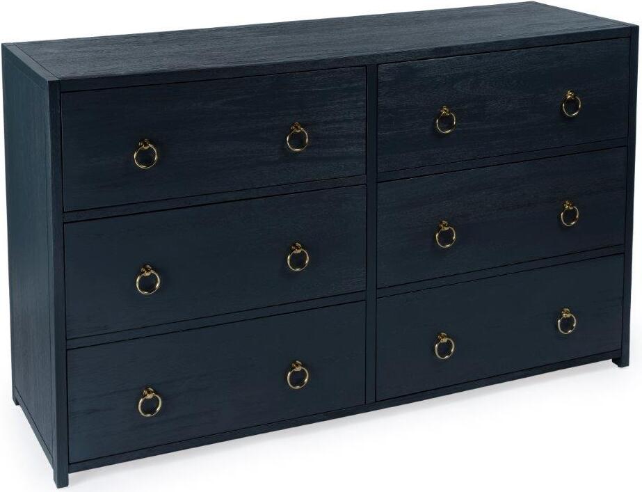 navy blue dresser with gold handles Campaign 6 Drawer Dresser, Navy Lacquer, Antique Brass