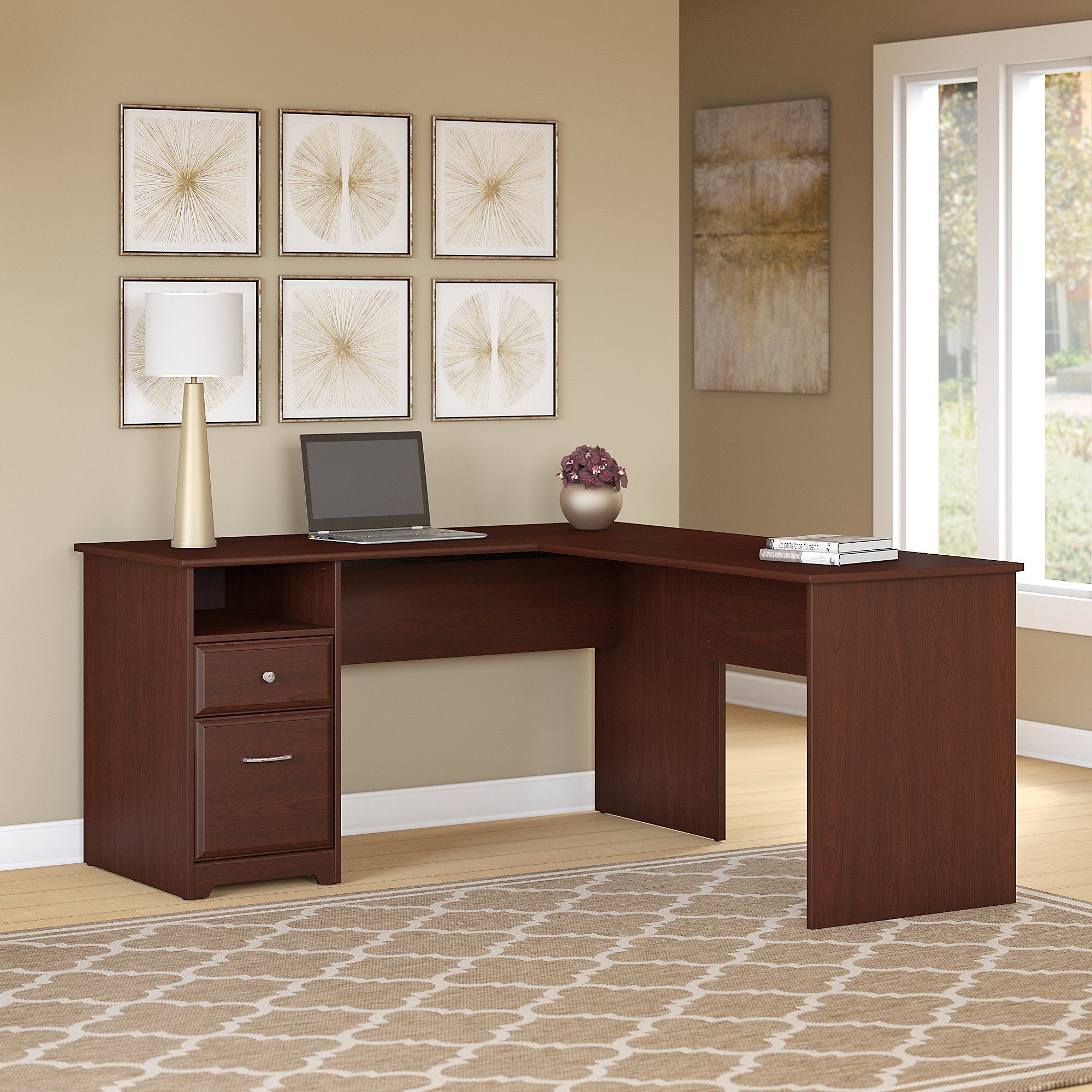 Cabot L Shaped Computer Desk with Storage in Espresso Oak - Engineered Wood