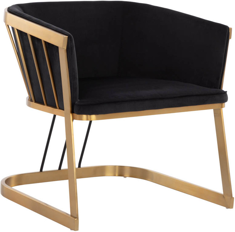 Baxton Studio Tomasso Glam Royal Blue Velvet Fabric Upholstered  Gold-Finished Lounge Chair 