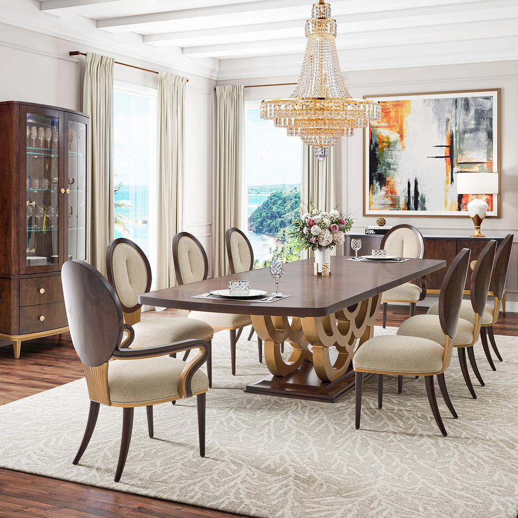 Camellia Field Rectangular Pedestal Dining Room Set In Warm Pecan by ...