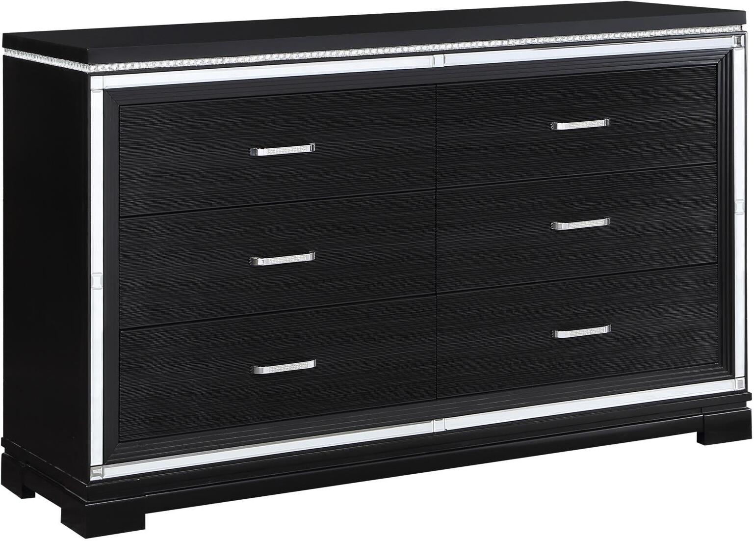 Cappola Rectangular 6 Drawer Dresser In Silver and Black by