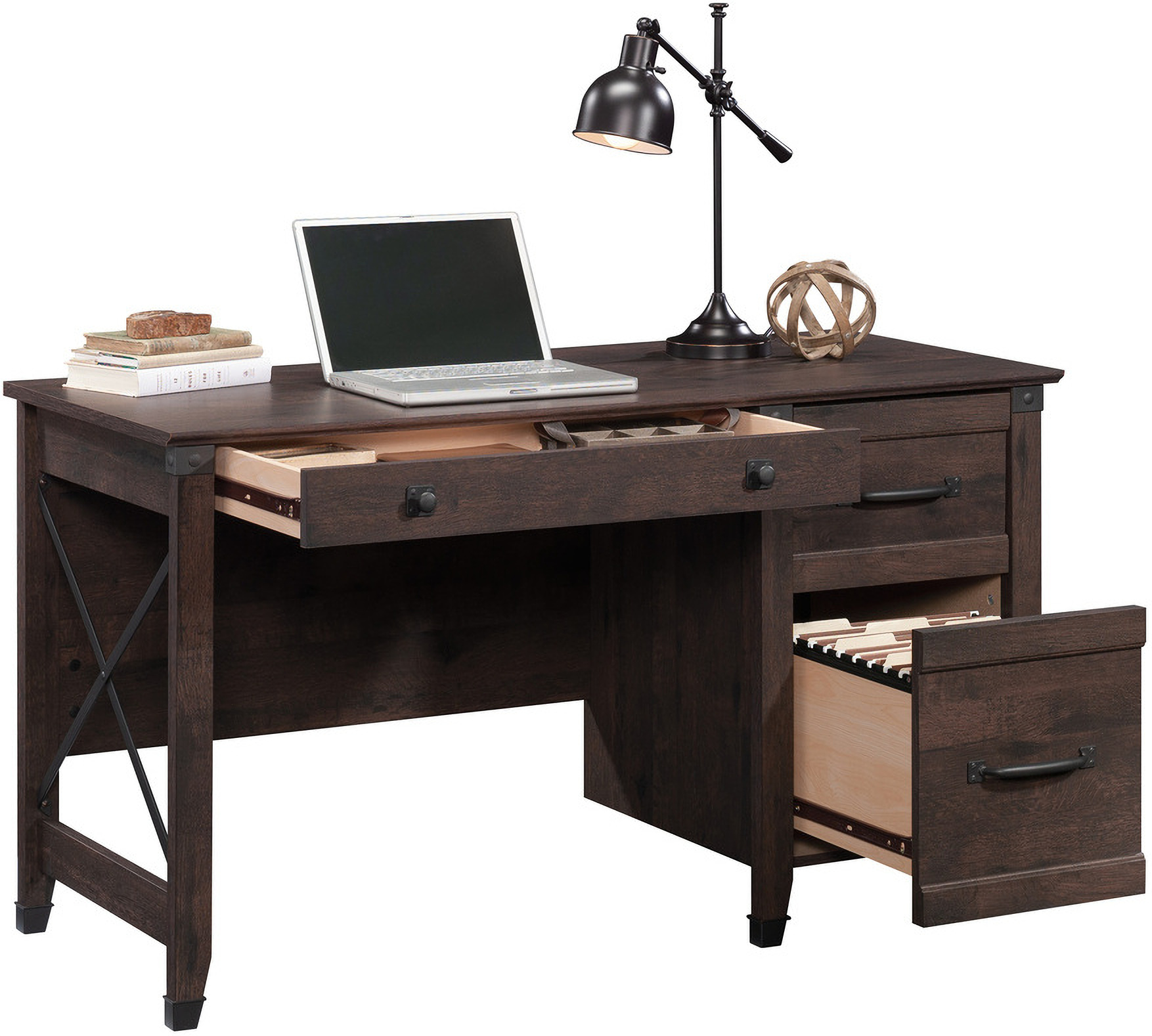 Sauder Carson Forge Desk in Coffee Oak