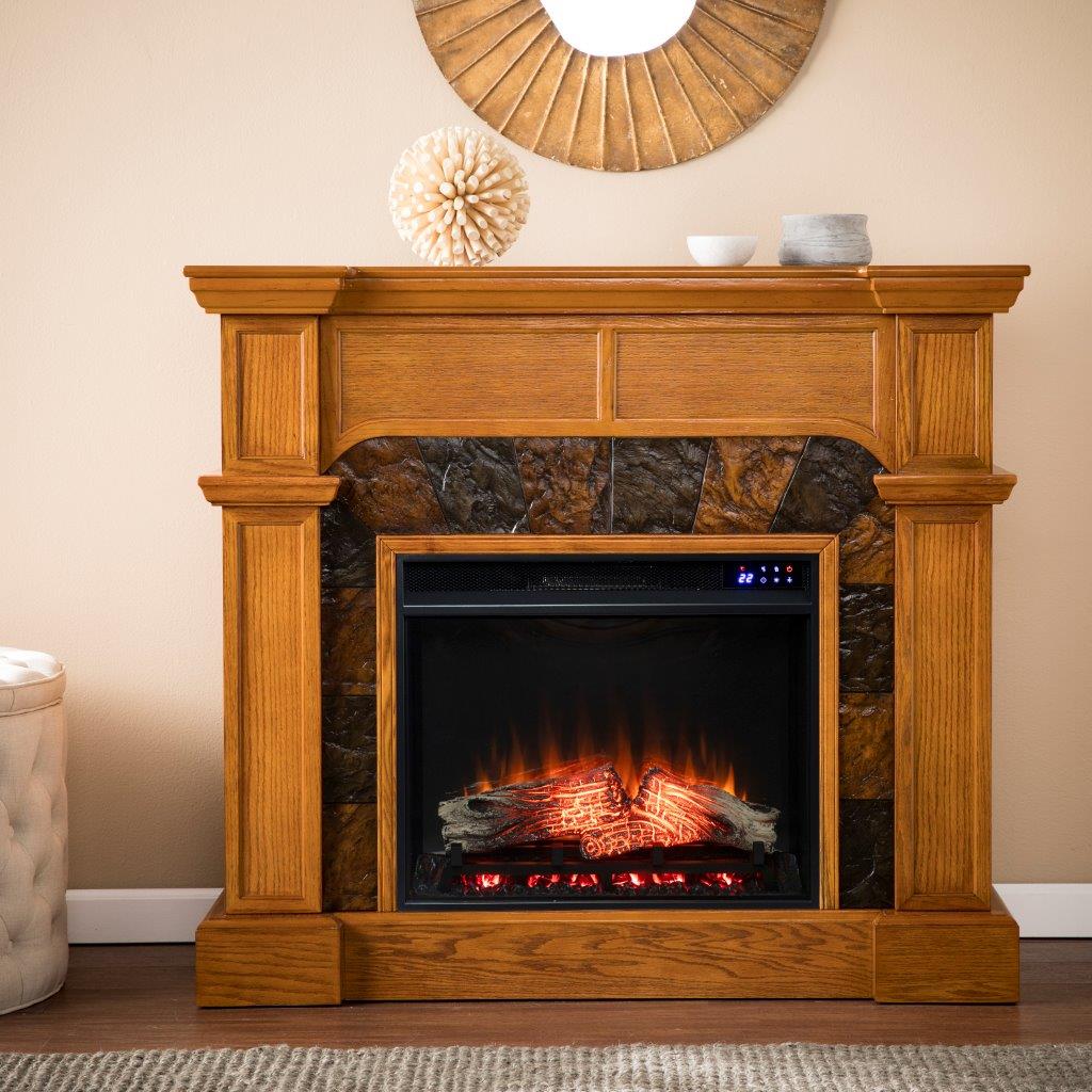 Cartwright Corner Convertible Touch Screen Electric Fireplace With Faux  Stone Surround - 1StopBedrooms