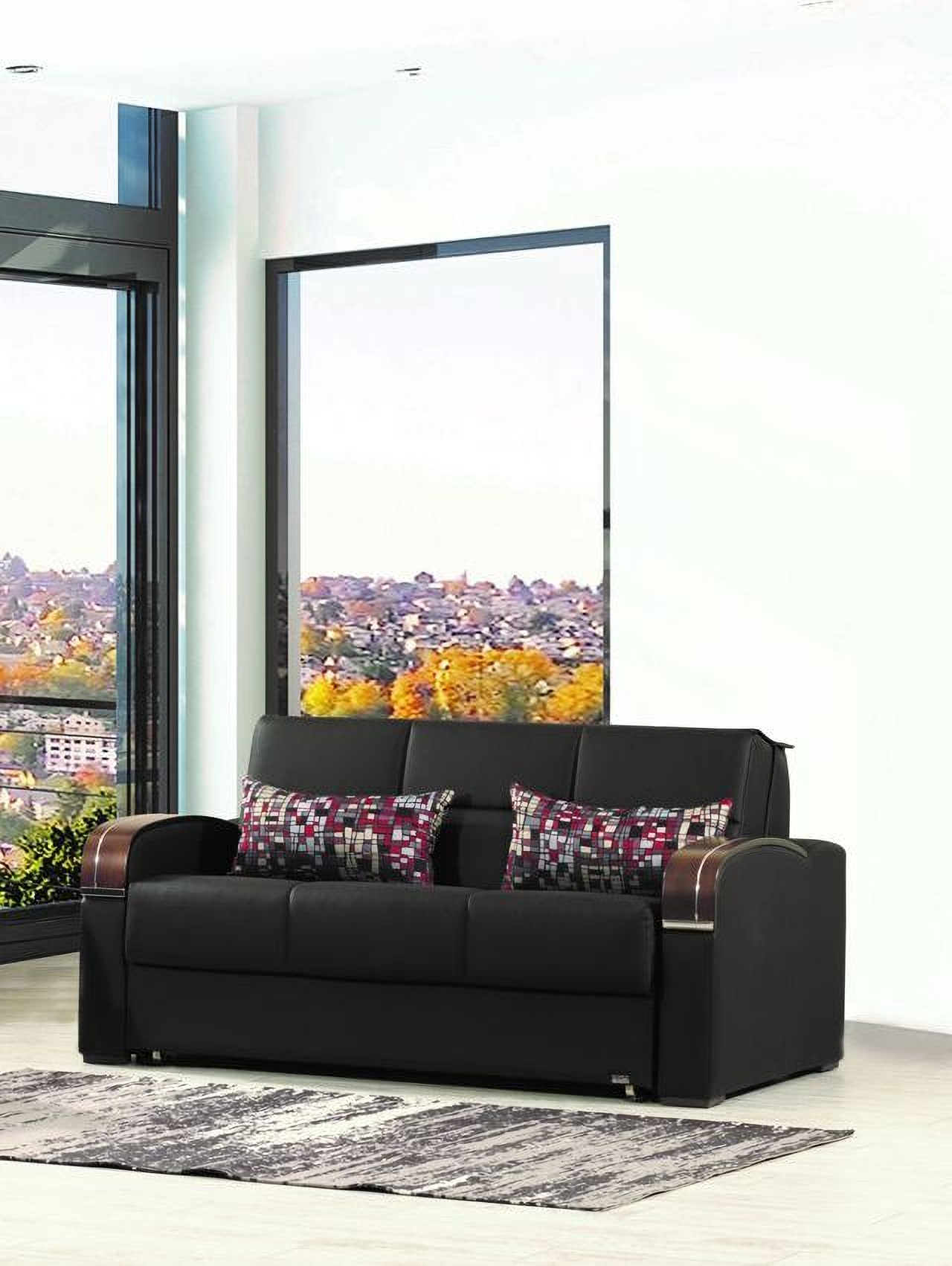 Casamode Sleep Plus Black PU Loveseat Sleeper 1StopBedrooms