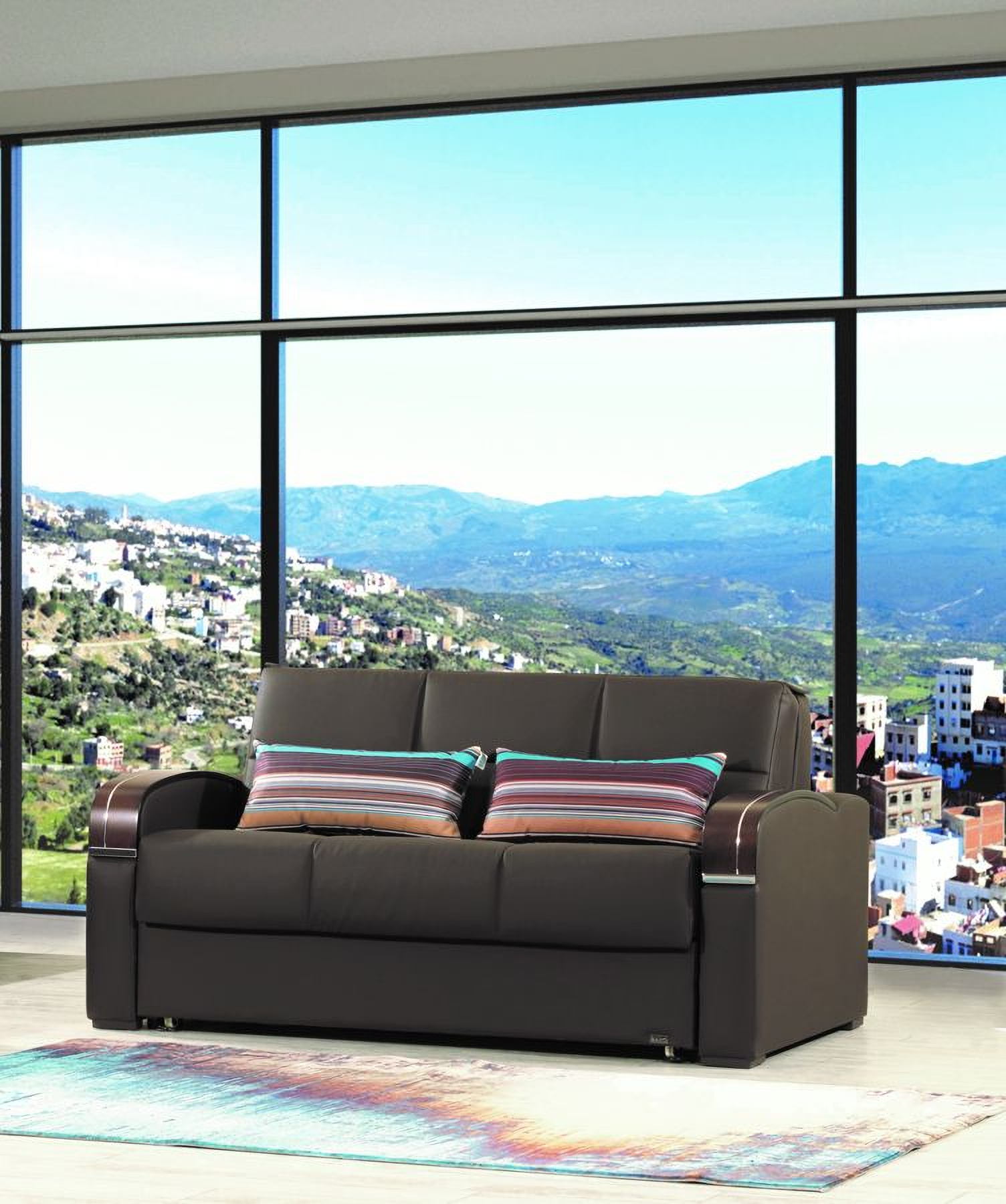 Casamode Sleep Plus Brown PU Loveseat Sleeper 1StopBedrooms