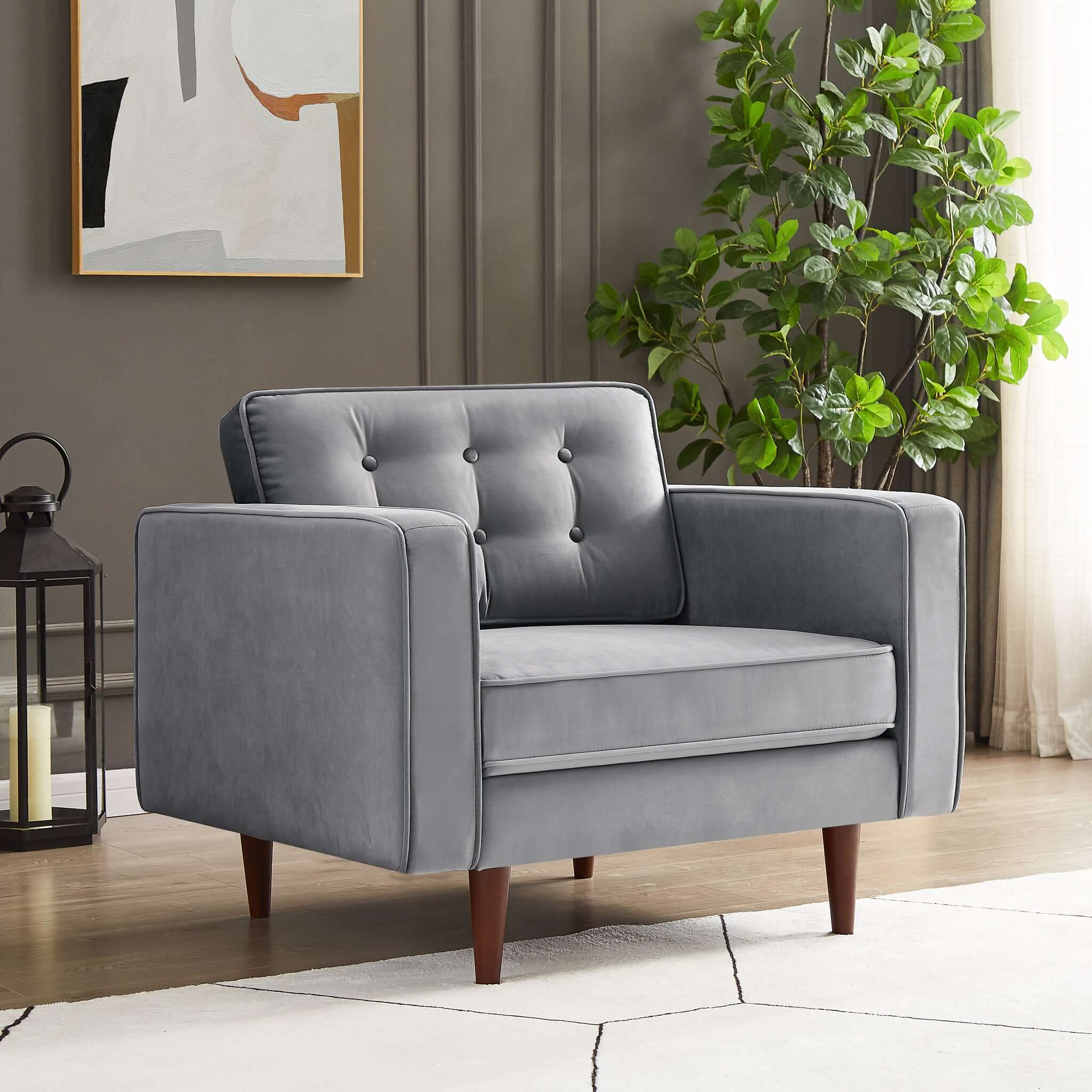 Casey Grey Velvet Lounge Chair by Ashcroft Furniture | 1StopBedrooms