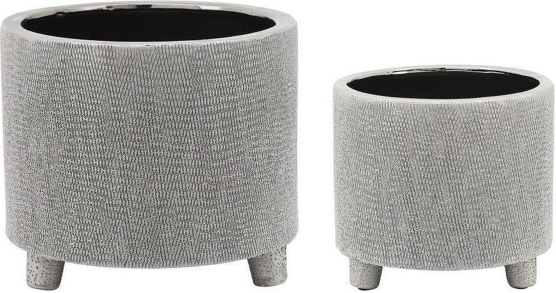 Ceramic 6/8 Inch Footed Scratched Planters Set of 2 In Silver by ...