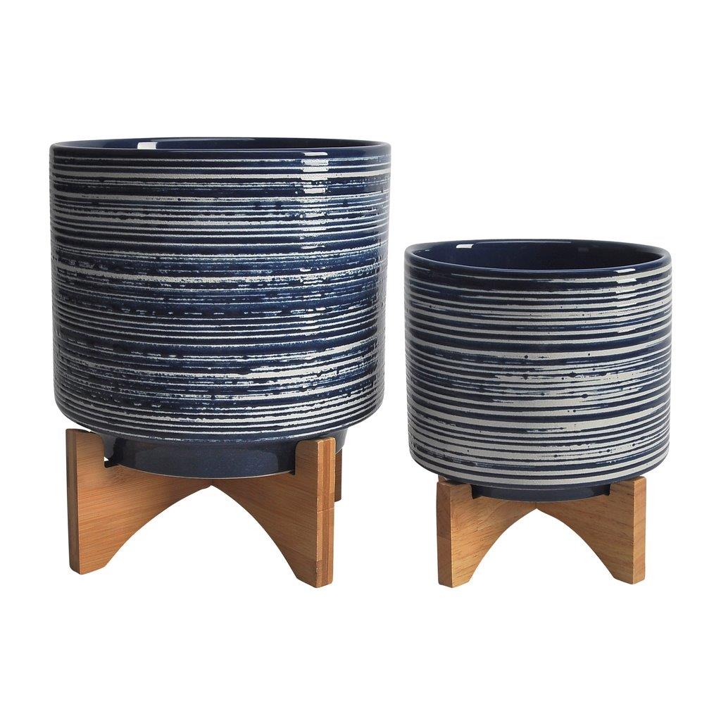 Ceramic Planter On Stand Set of 2 In Blue by Sagebrook | 1StopBedrooms