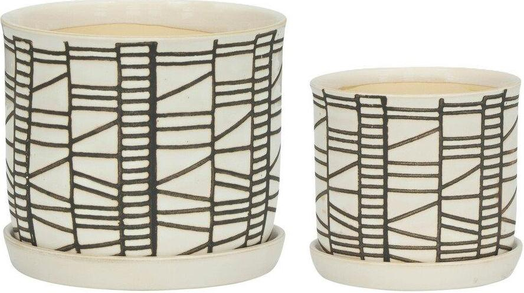 Ceramic Planter With Saucer Set of 2 In Beige 14807-02 by