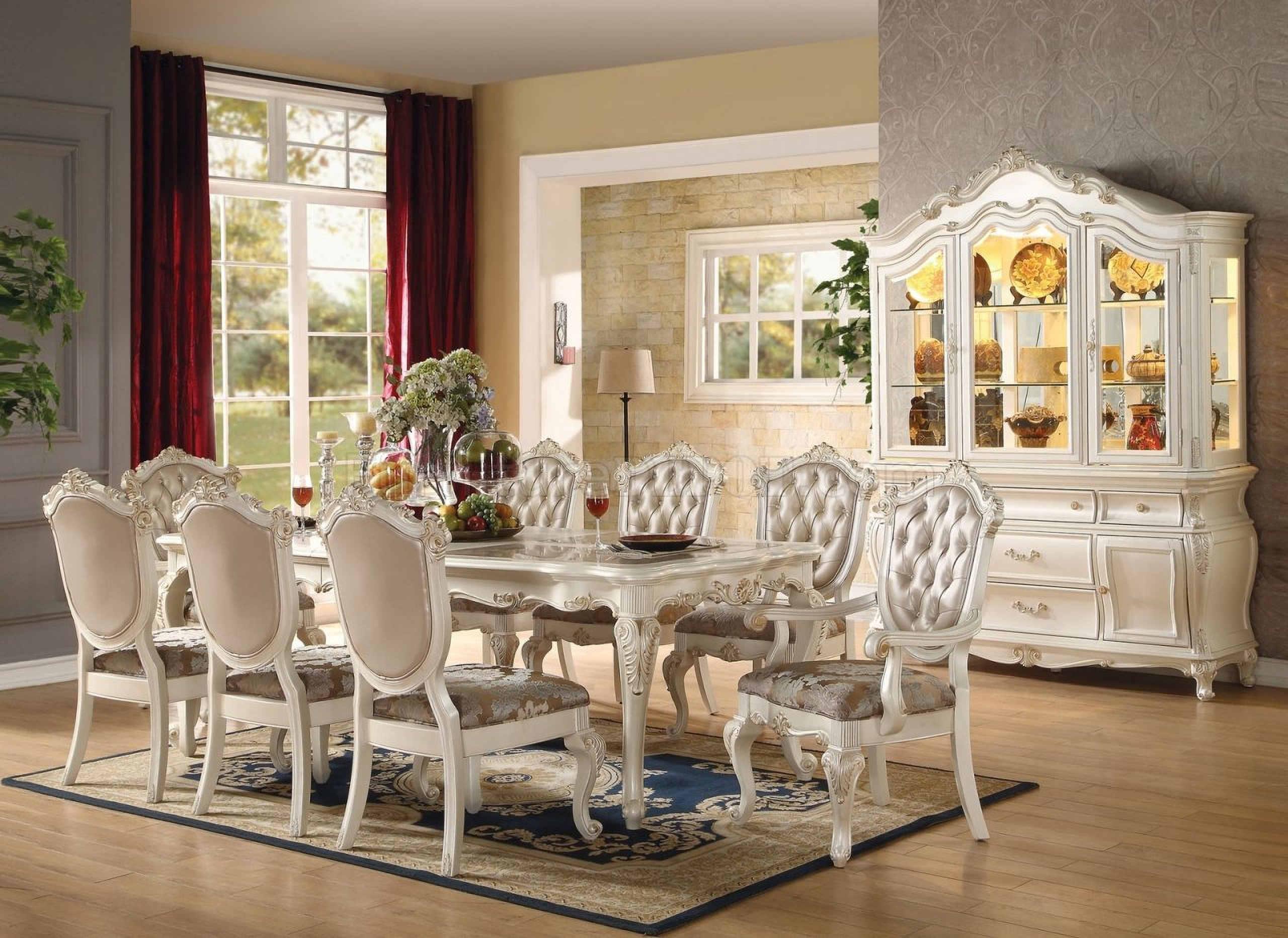 Acme Chantelle 7pc Leg Dining Set In Pearl White 1stopbedrooms