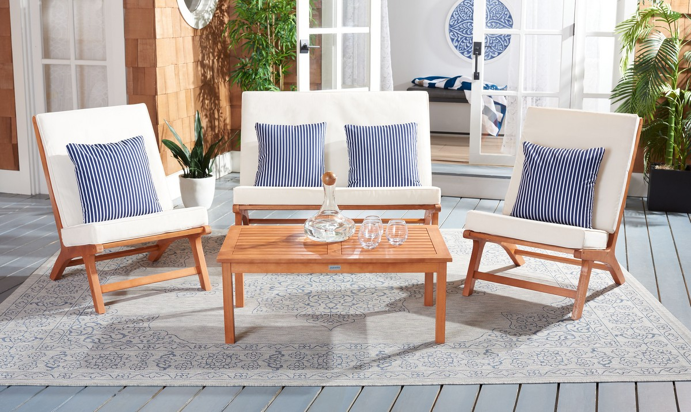Chaston 4 Piece Outdoor Living Set with Accent Pillows in Beige by ...