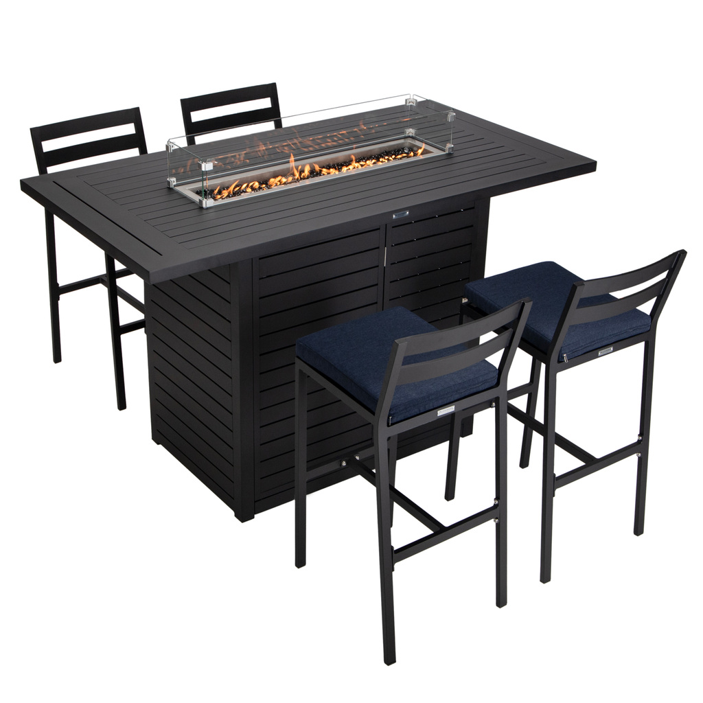 Chelsea Aluminum Outdoor Dining Set with 1 Bar Height Fire Pit Table ...