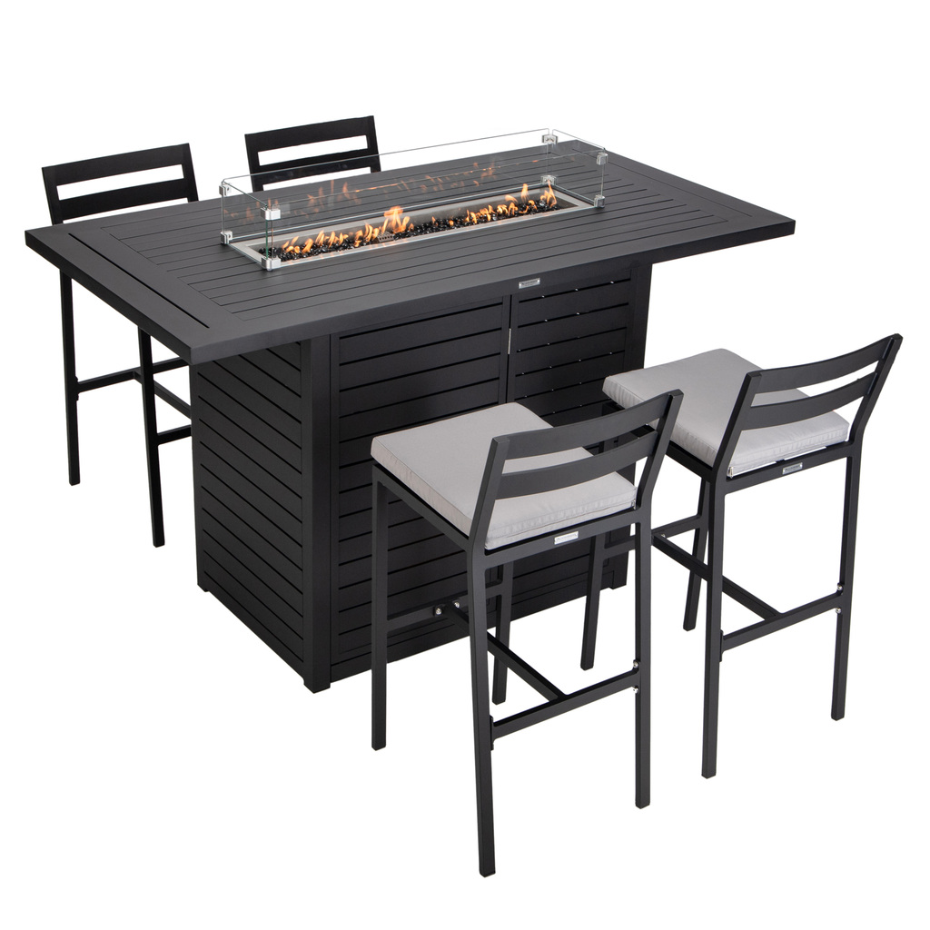 Chelsea Aluminum Outdoor Dining Set with 1 Bar Height Fire Pit Table ...