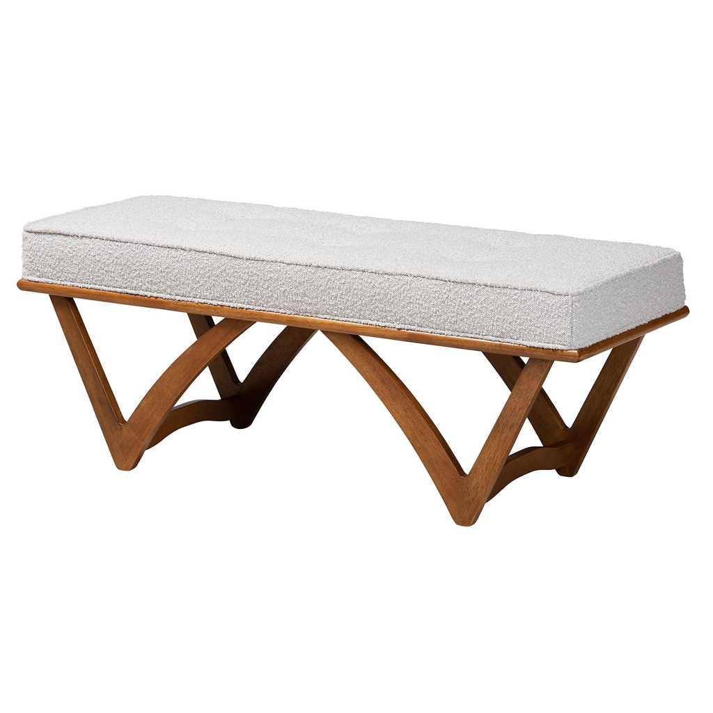 Boucle Fabric Wood Bench