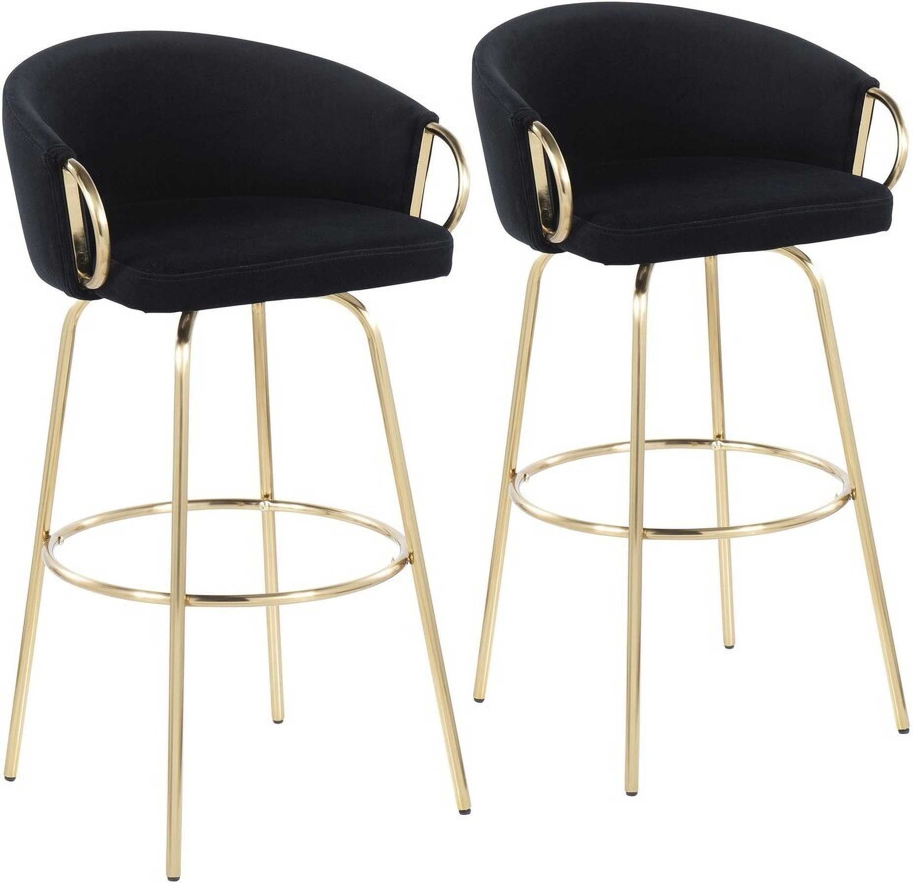 Claire 30 Inch Fixed Height Barstool Set of 2 In Black and Gold by