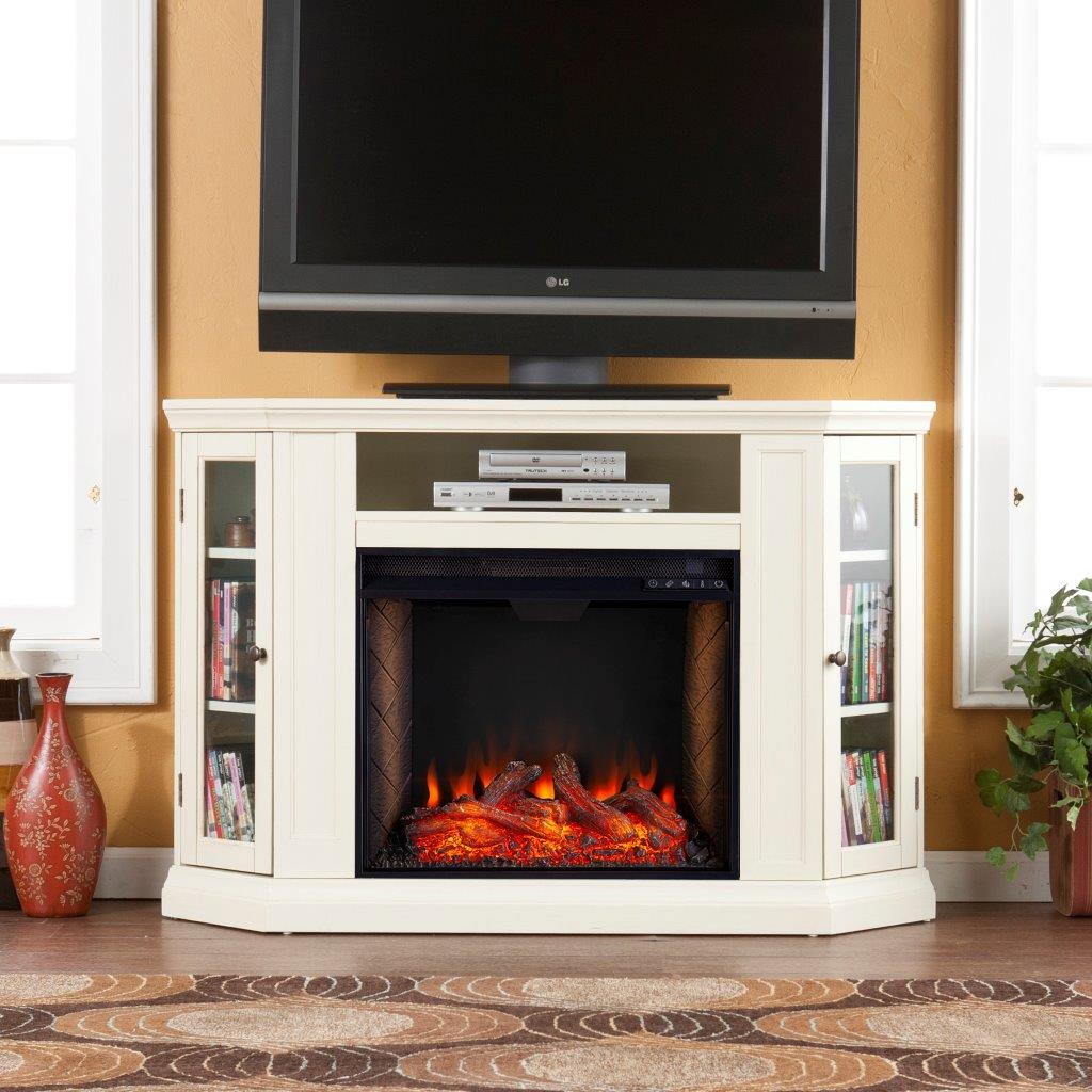 Claremont Smart Corner Fireplace With Storage In Ivory - 1StopBedrooms
