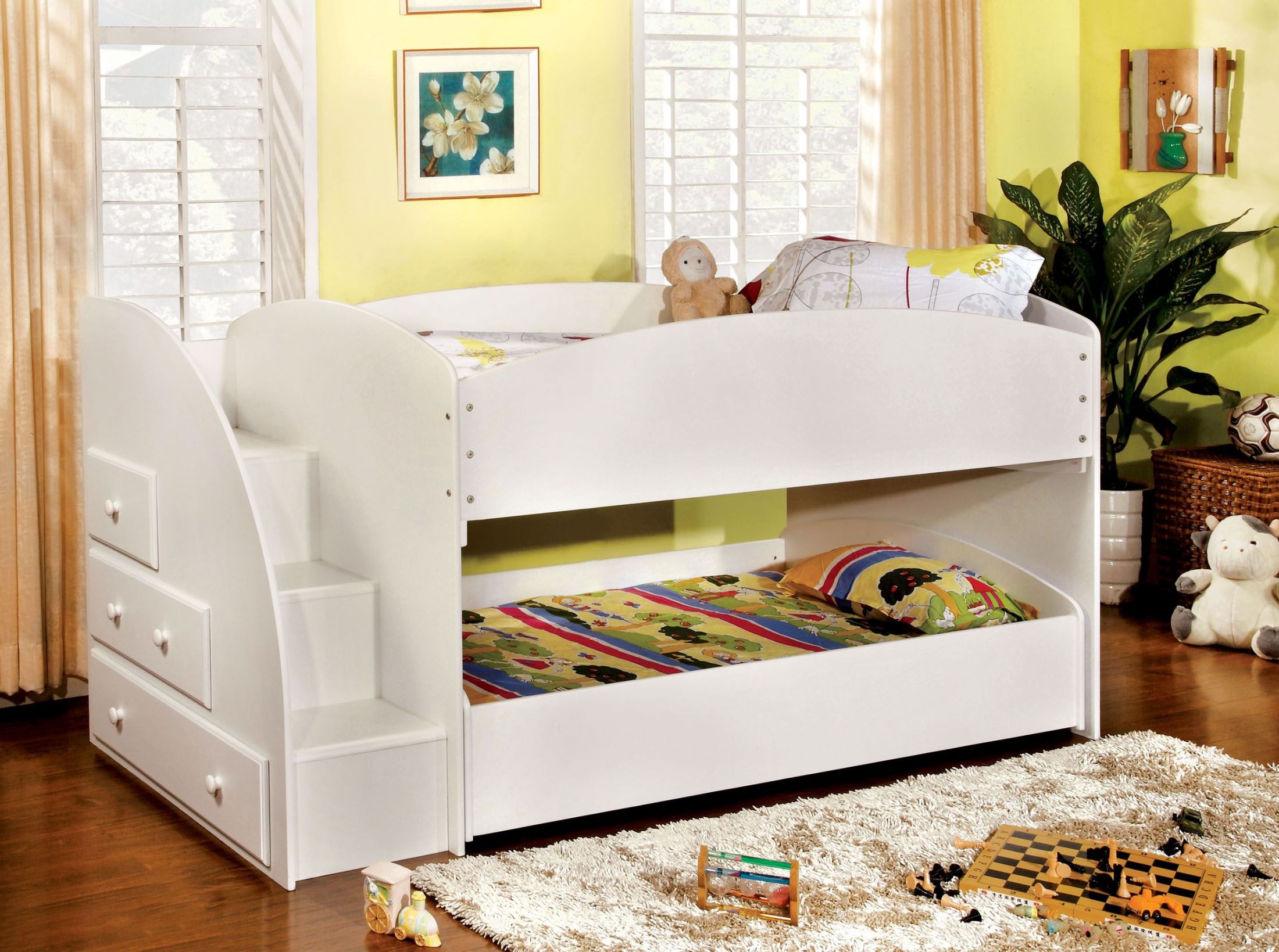 Merritt White Twin Over Bunk Bed, White Twin Over Floor Bunk Bed With Storage