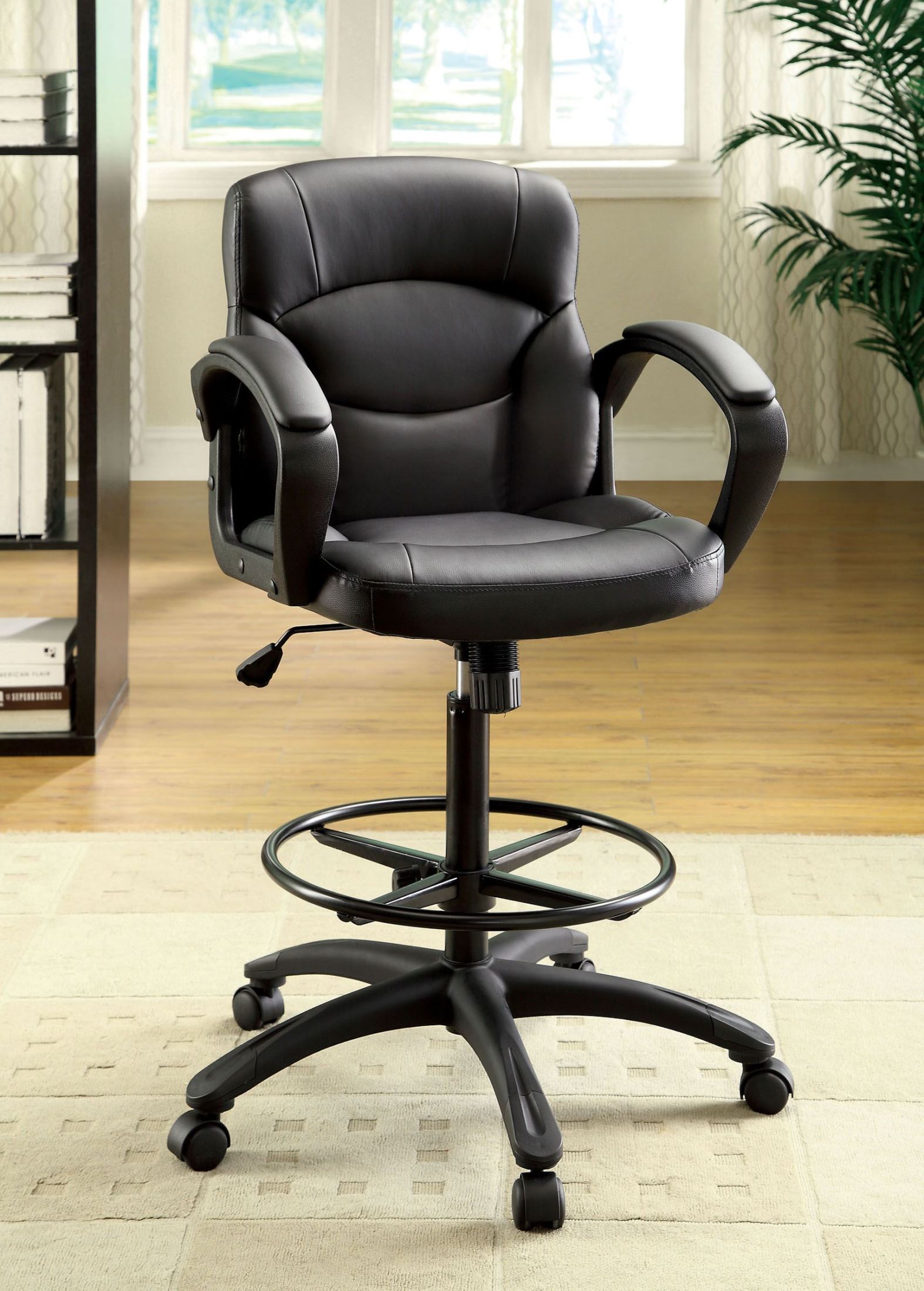 Furniture of America Belleville Black Leatherette Adjustable Height