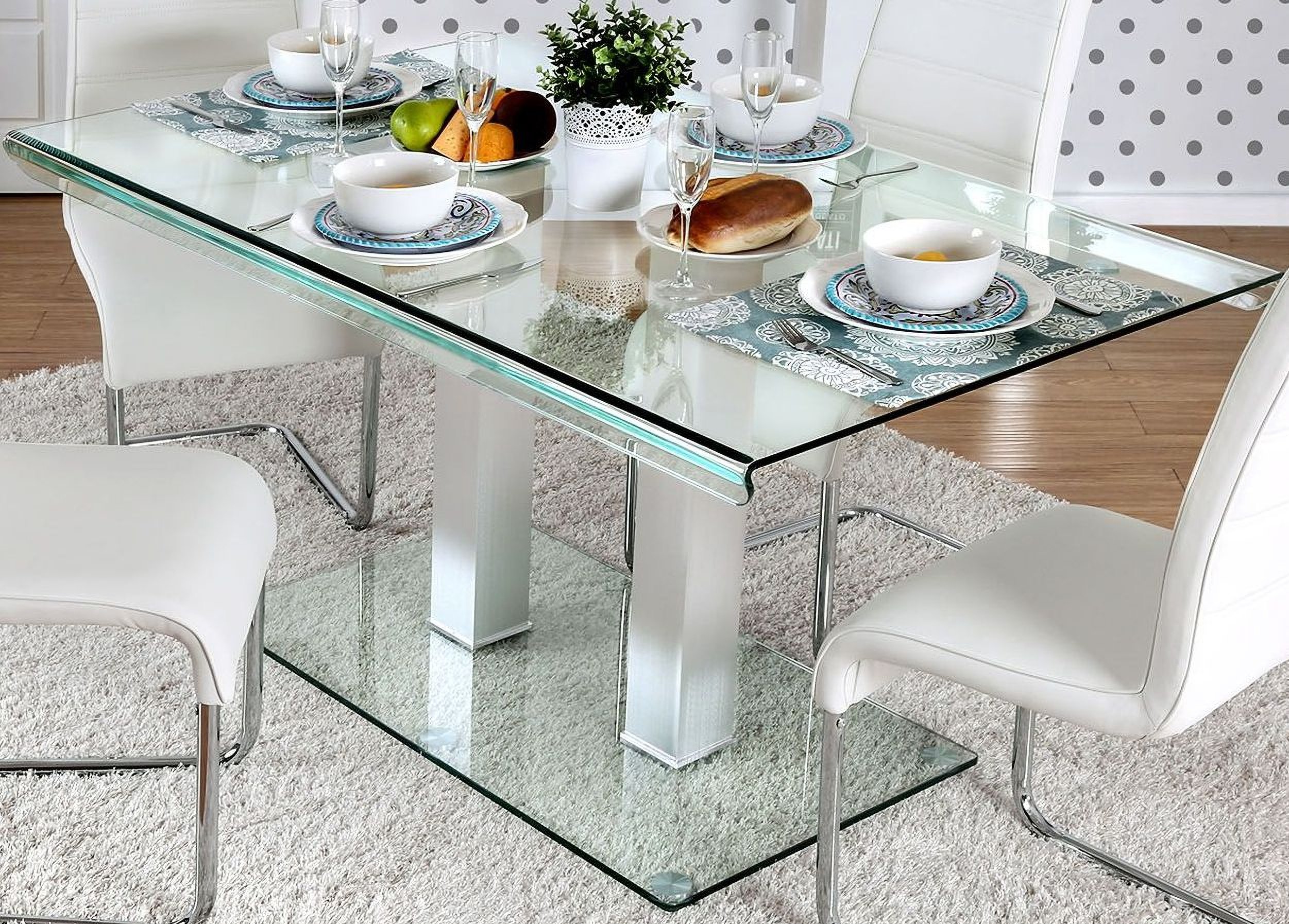 Rectangle glass dining table best sale and chairs