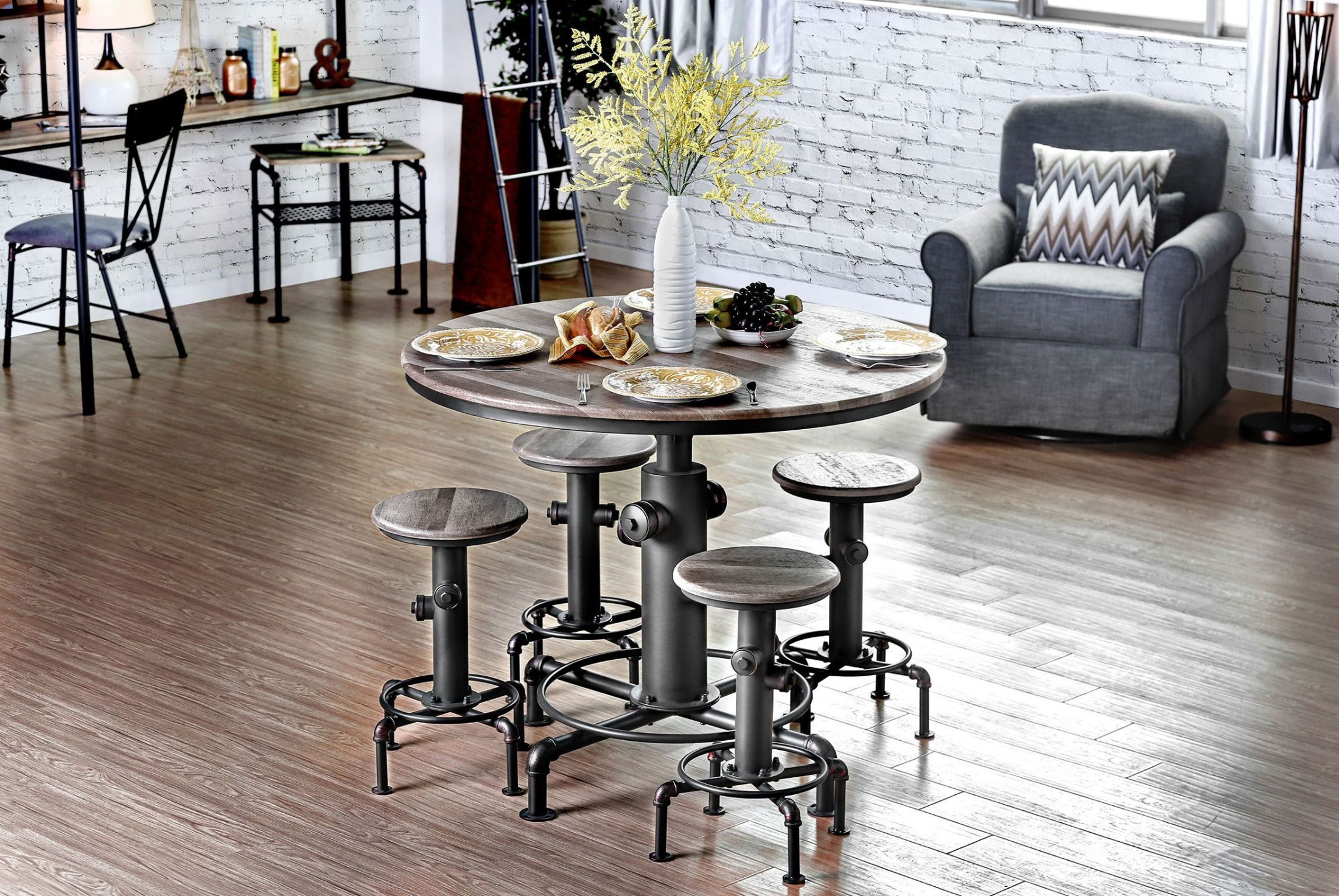 Black round counter height dining table hot sale