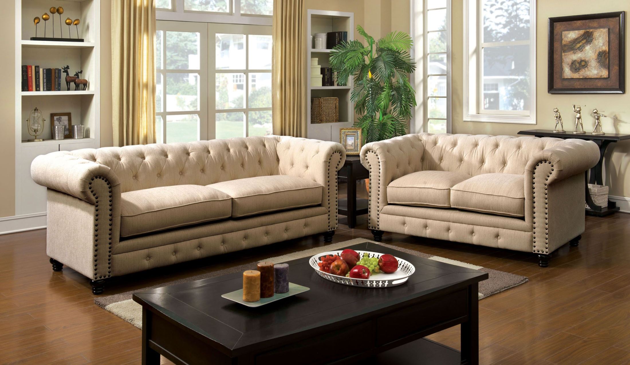 Furniture of America Stanford Ivory Fabric Living Room Set - Stanford ...