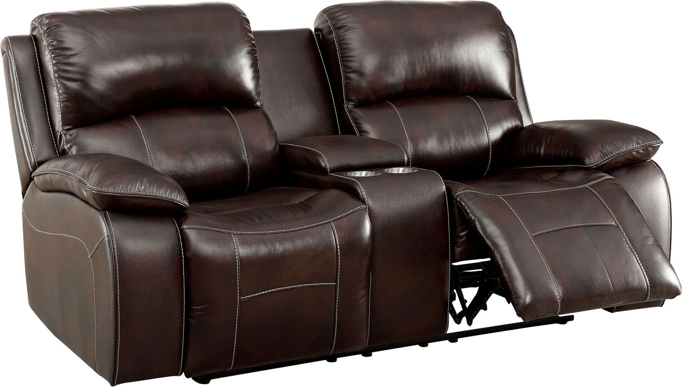 Ruth Brown Leather Reclining Loveseat by Furniture of America ...