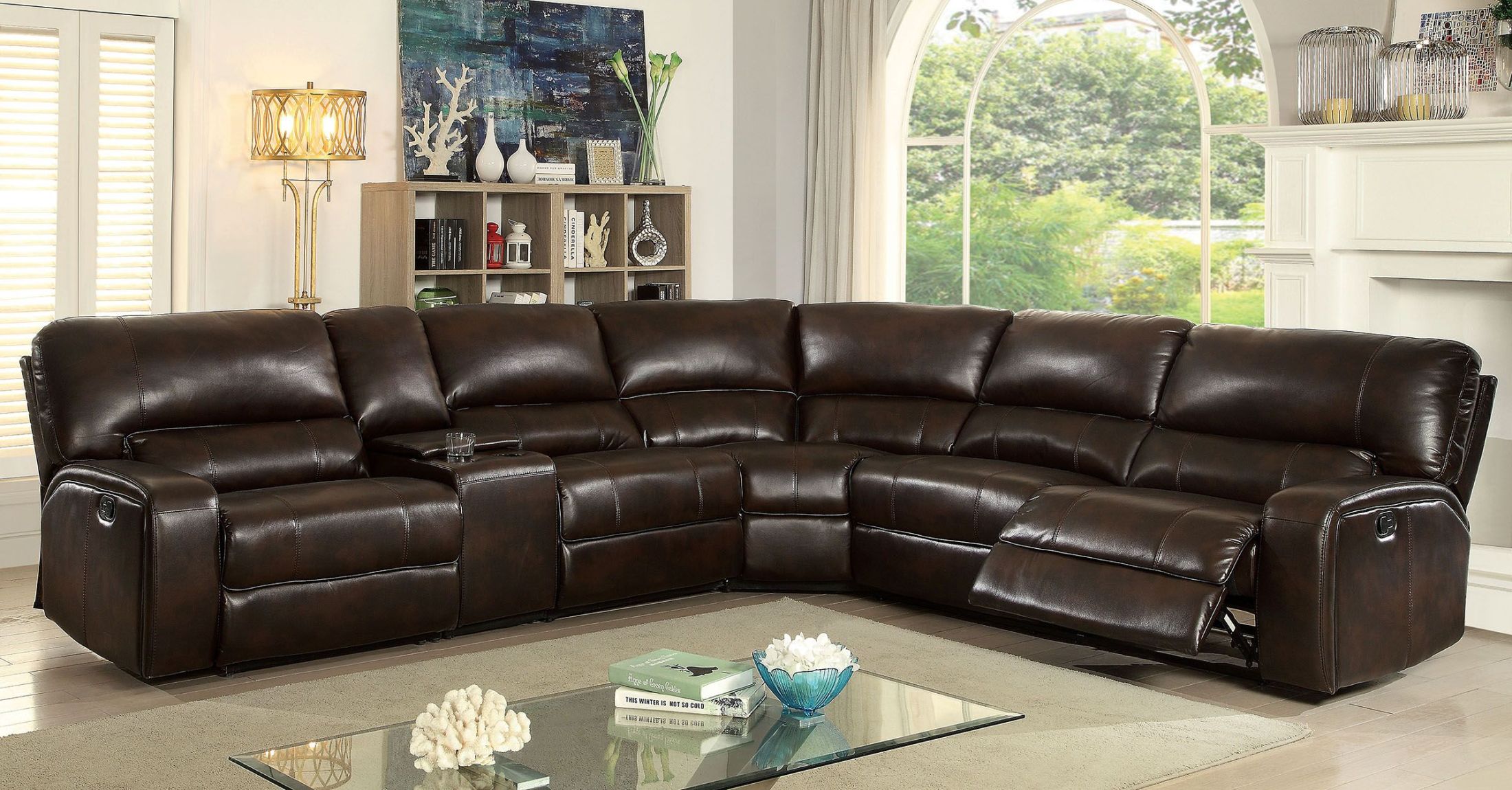 Furniture of America Jolene Brown Reclining Sectional With 