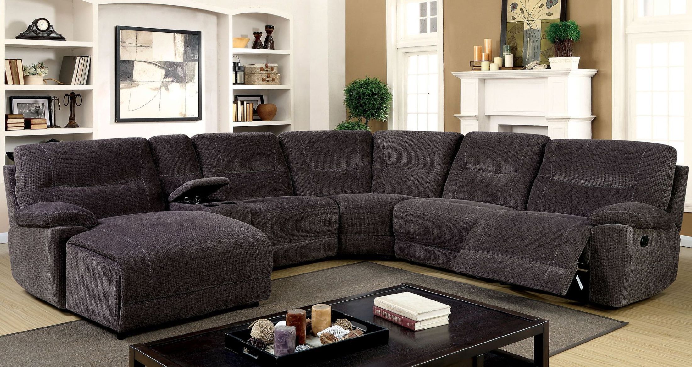 fabric sectional with recliner        <h3 class=