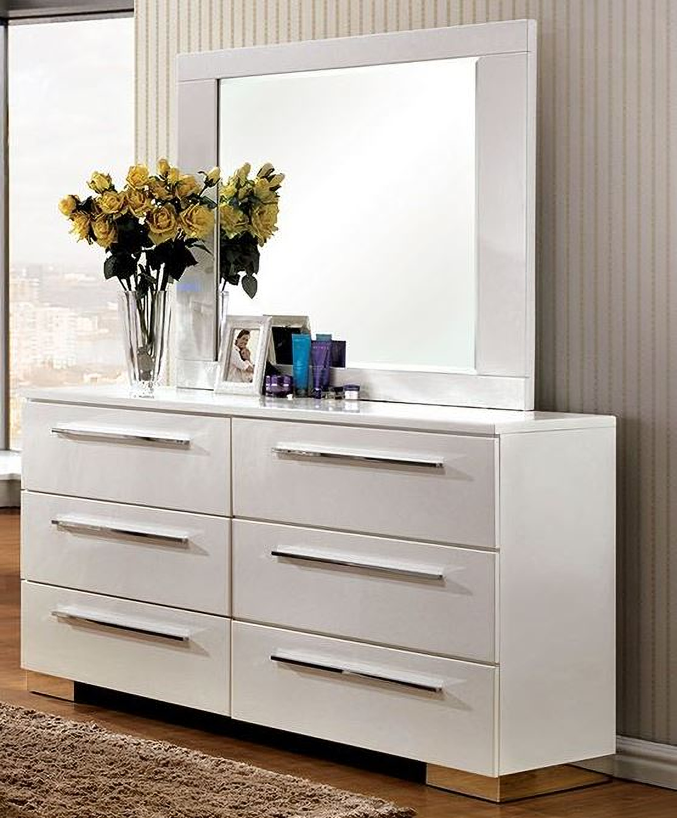 Clementine Smooth White Upholstered Bedroom Set by Furniture of America